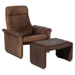 Vintage De Sede Adjustable Leather Lounge Chair and Ottoman