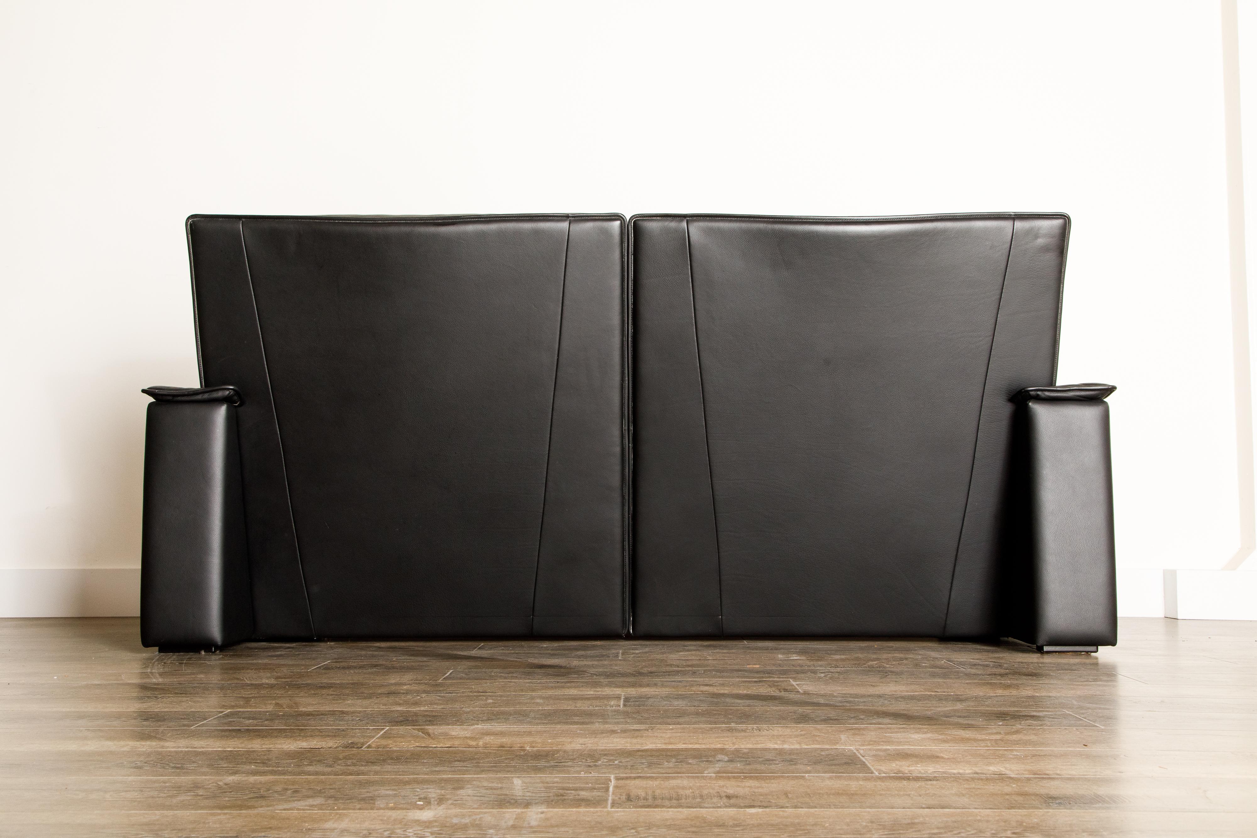 De Sede Aged Black Leather Recliner Loveseat Sofa, 1970s Switzerland, Signed 8