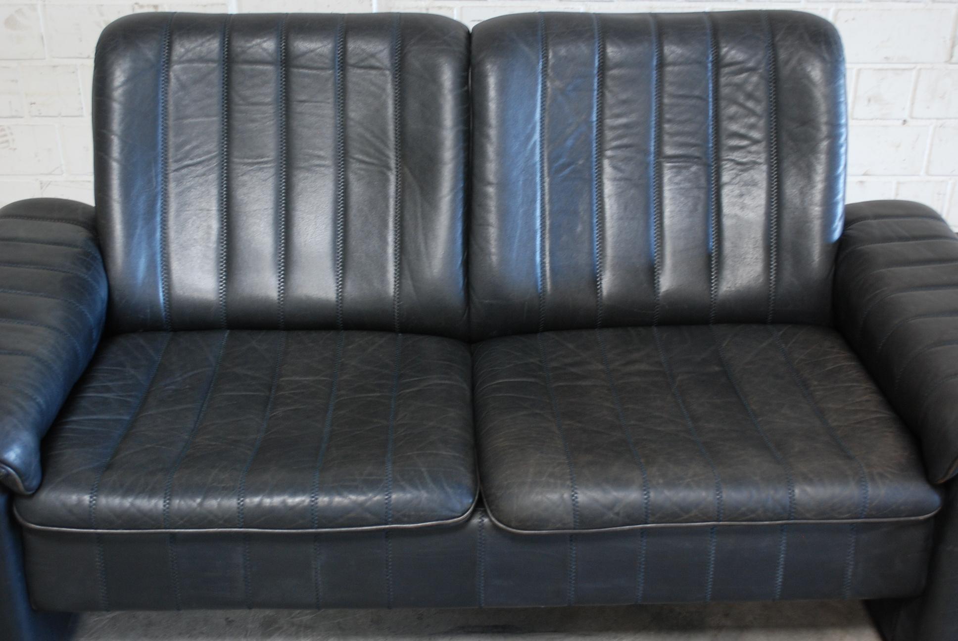 Mid-Century Modern De Sede Anthracite Leather Sofa with Tray Fold