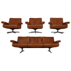 De Sede  Armchairs and Sofa and in Soft Cognac Aniline Leather, Model DS 35