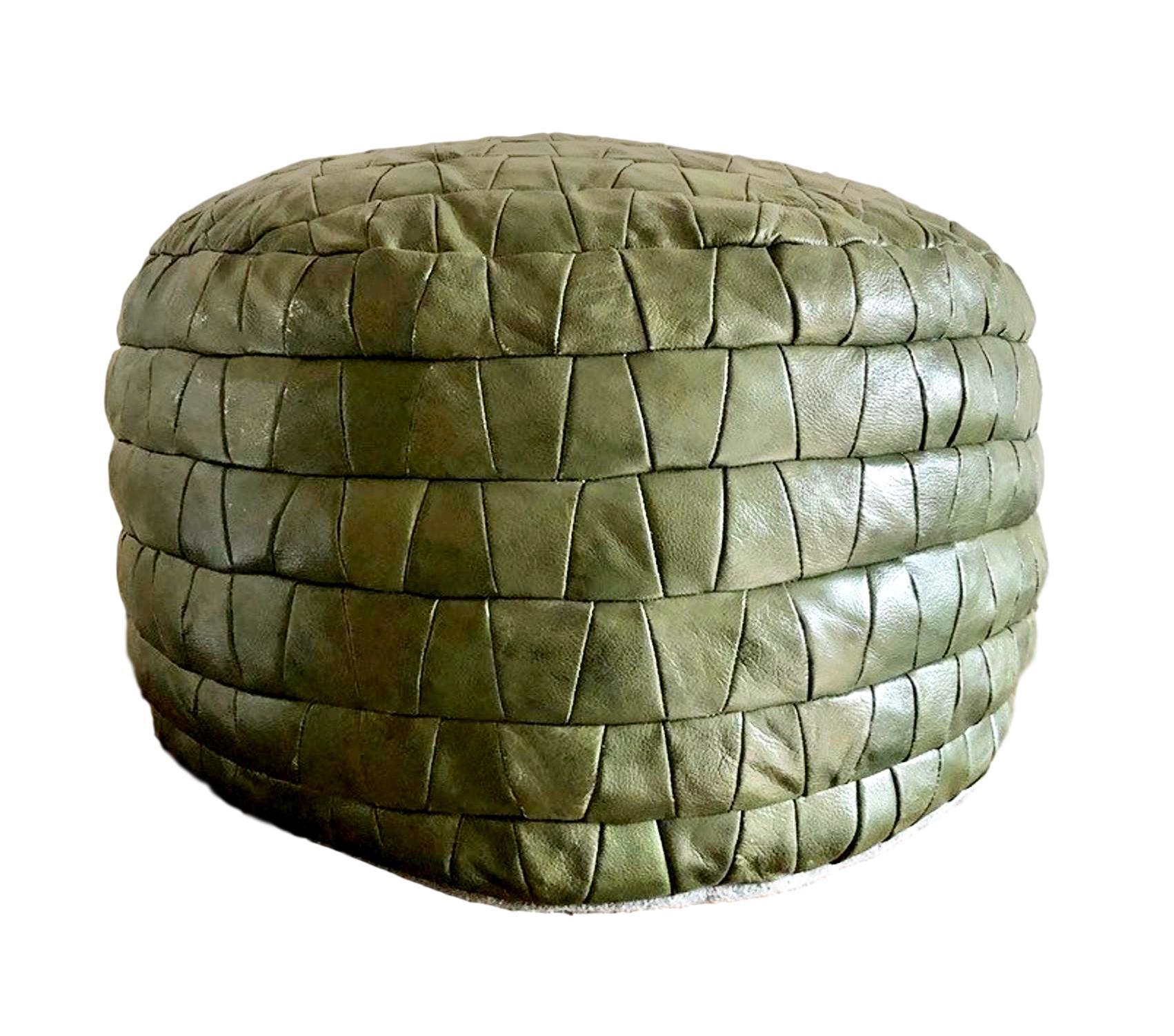 Swiss De Sede Army Green Patchwork Leather Ottoman