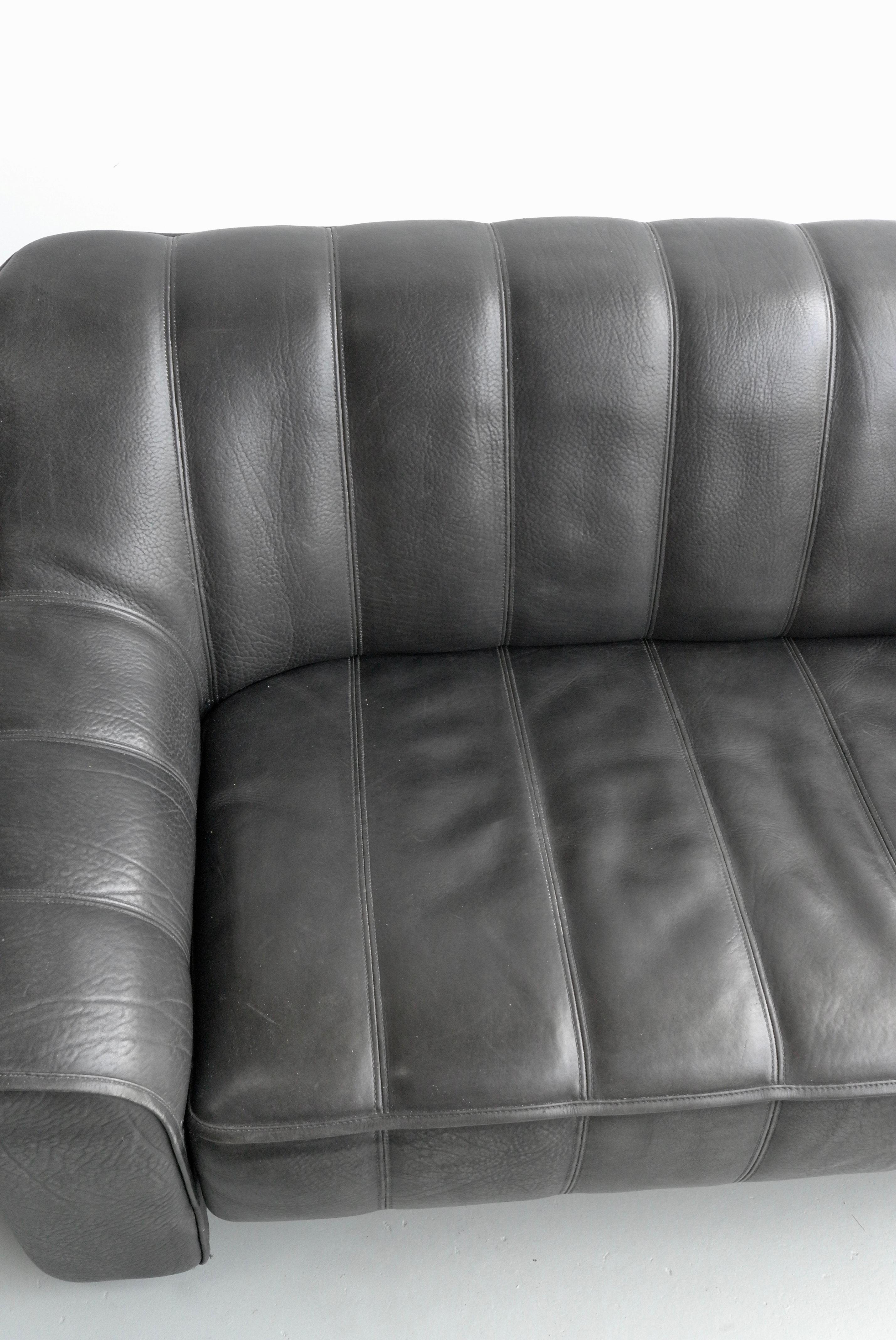 Late 20th Century De Sede Black Buffalo Leather DS44 Two-Seat Sofa