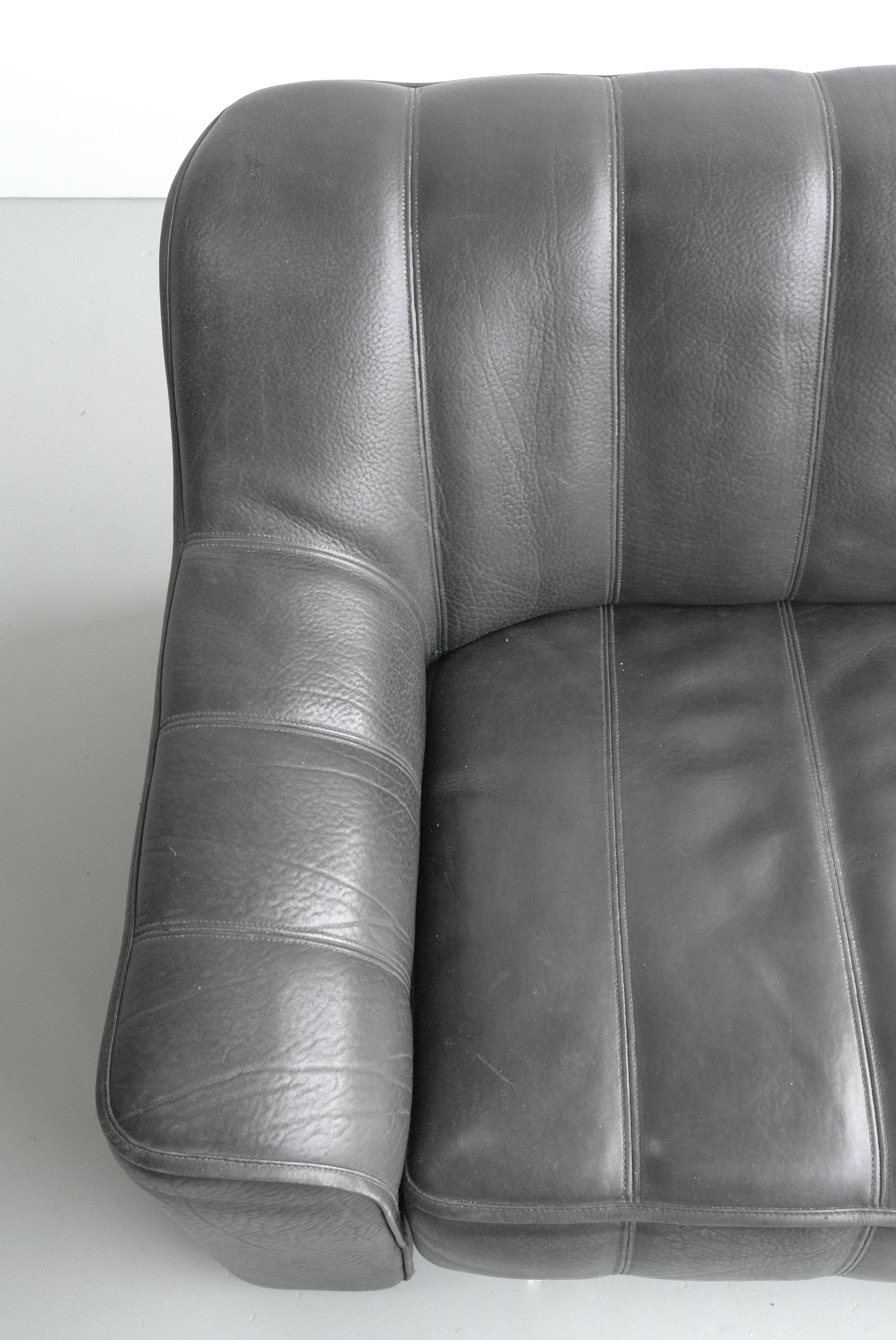 De Sede Black Buffalo Leather DS44 Two-Seat Sofa 1