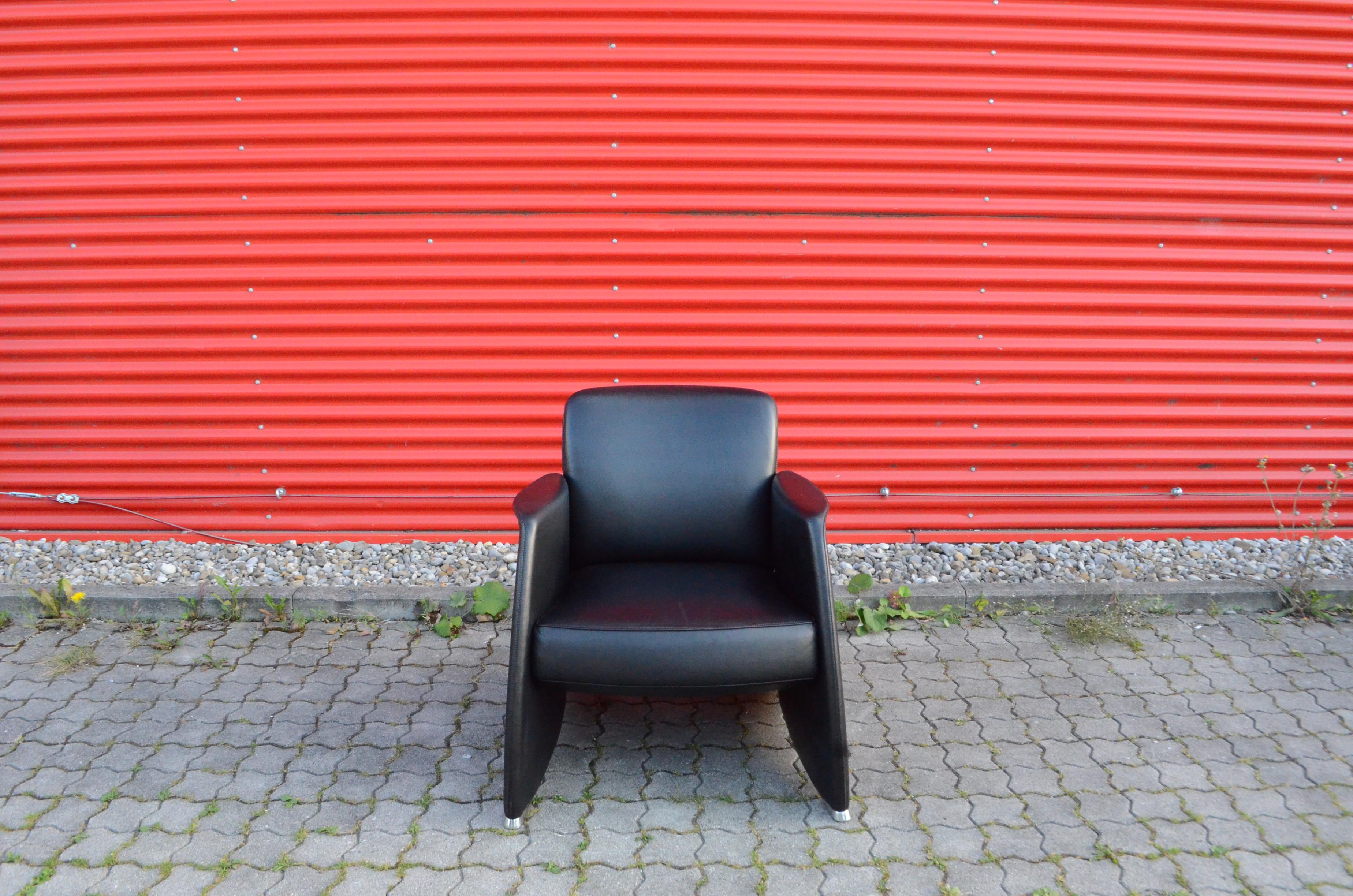 Swiss De Sede Black Leather Armchair For Sale