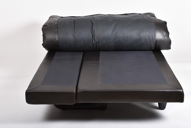 De Sede Black Leather Bed Sofa by Ernst Ambühler, 1970, Switzerland at