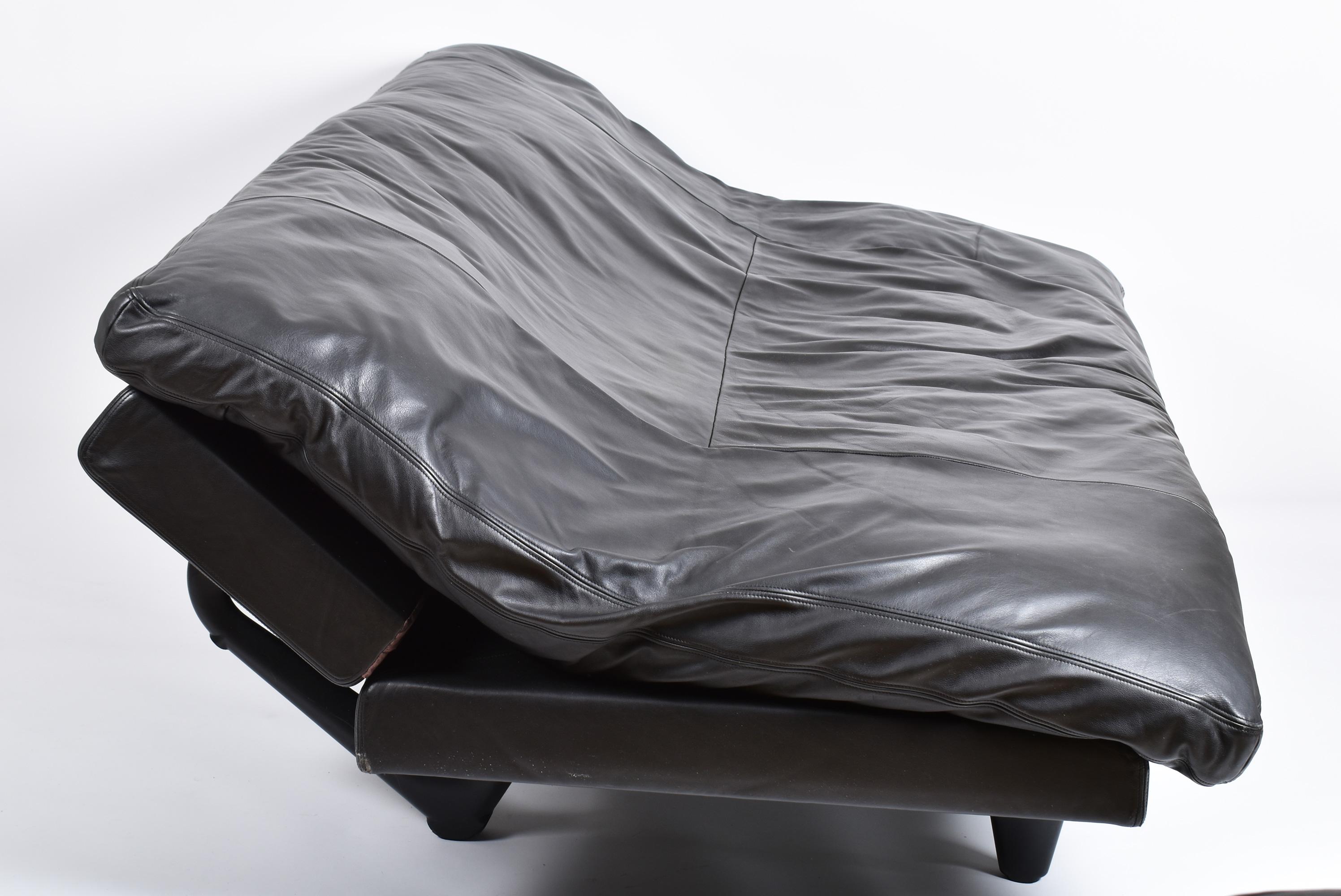 Mid-Century Modern De Sede Black Leather Bed Sofa by Ernst Ambühler, 1970, Switzerland