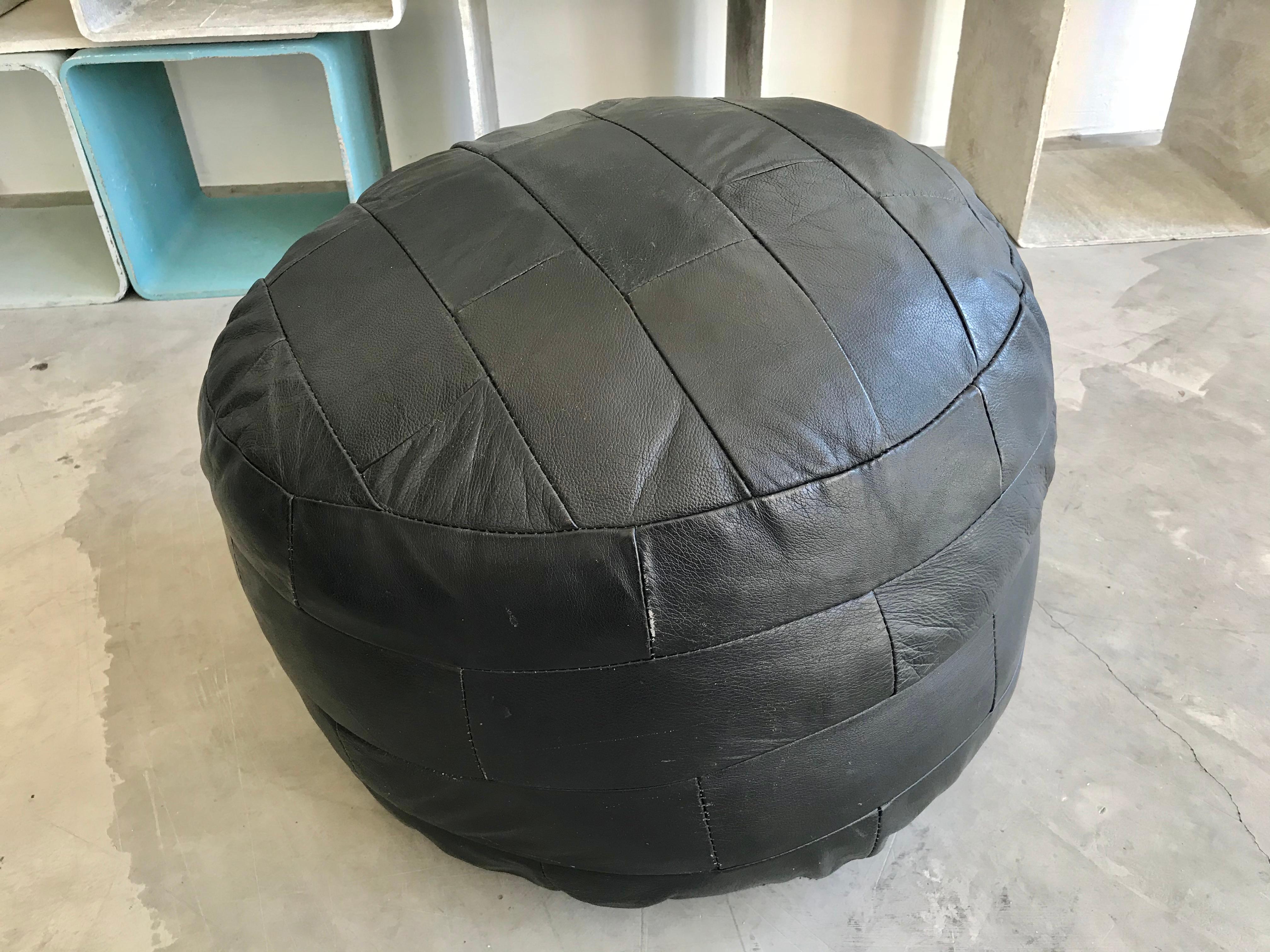 De Sede Black Leather Patchwork Ottomans 7