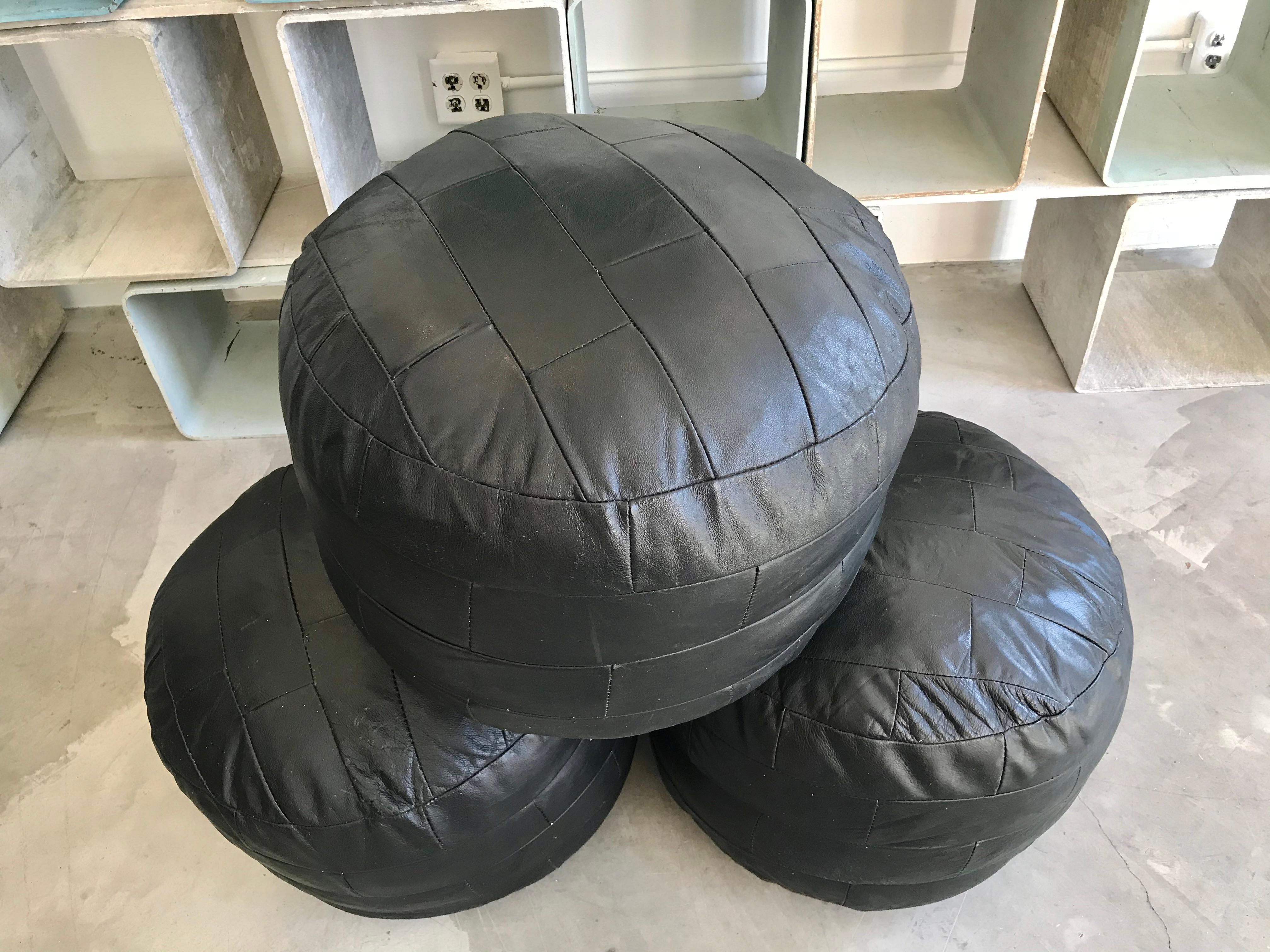 Swiss De Sede Black Leather Patchwork Ottomans