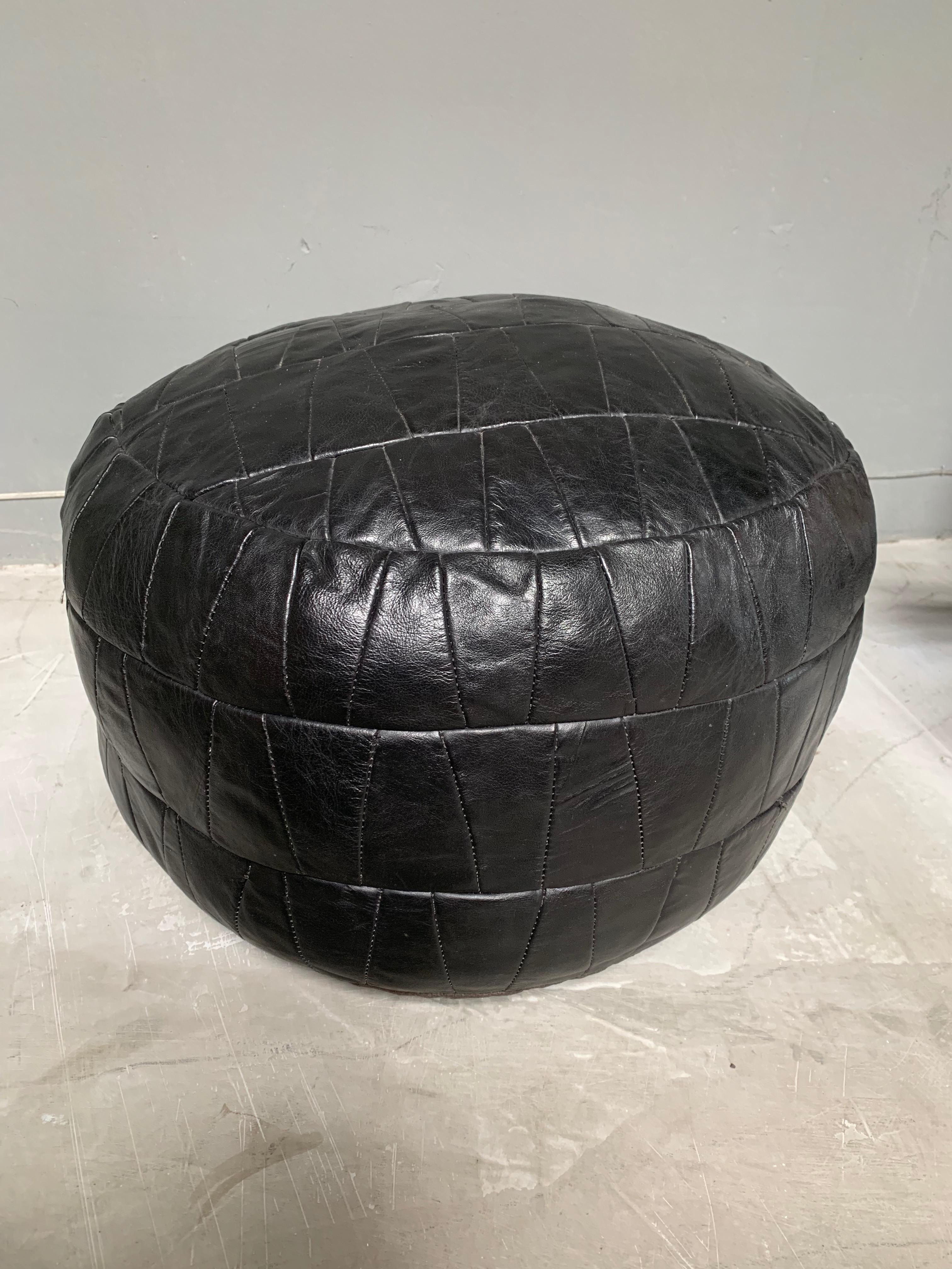 De Sede Black Leather Patchwork Pouf In Good Condition In Los Angeles, CA