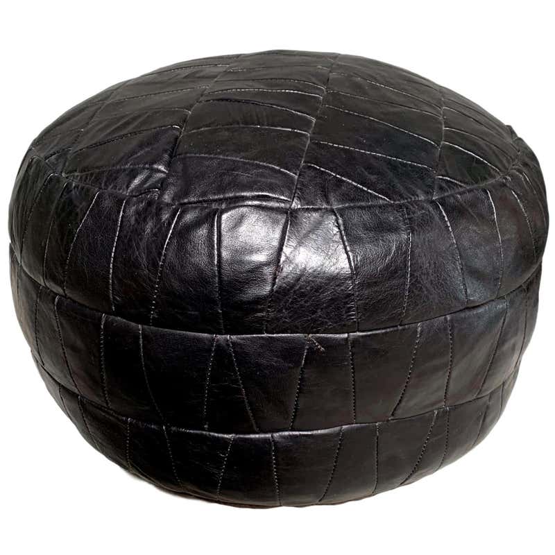 De Sede Black Leather Patchwork Pouf at 1stDibs