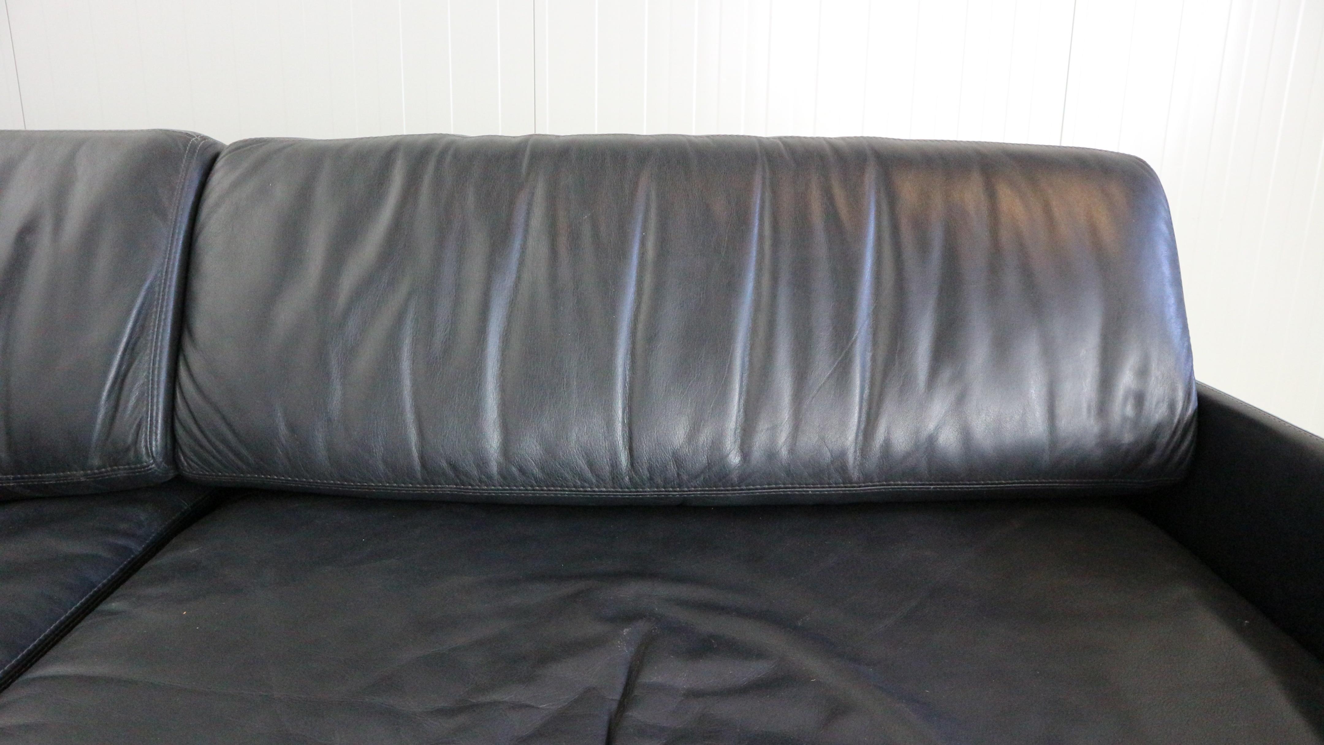Black Leather Sectional Six-Seater Sofa, 1970s  10
