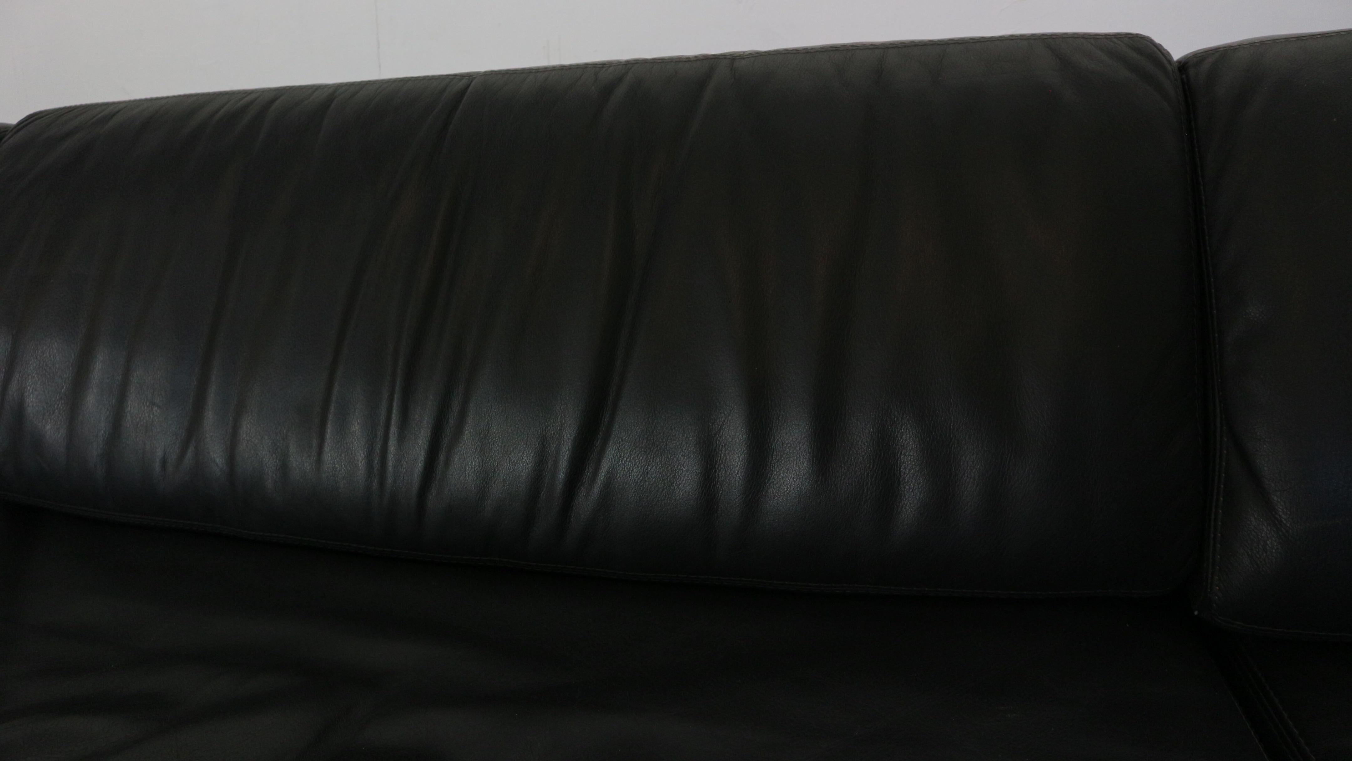 Black Leather Sectional Six-Seater Sofa, 1970s  12