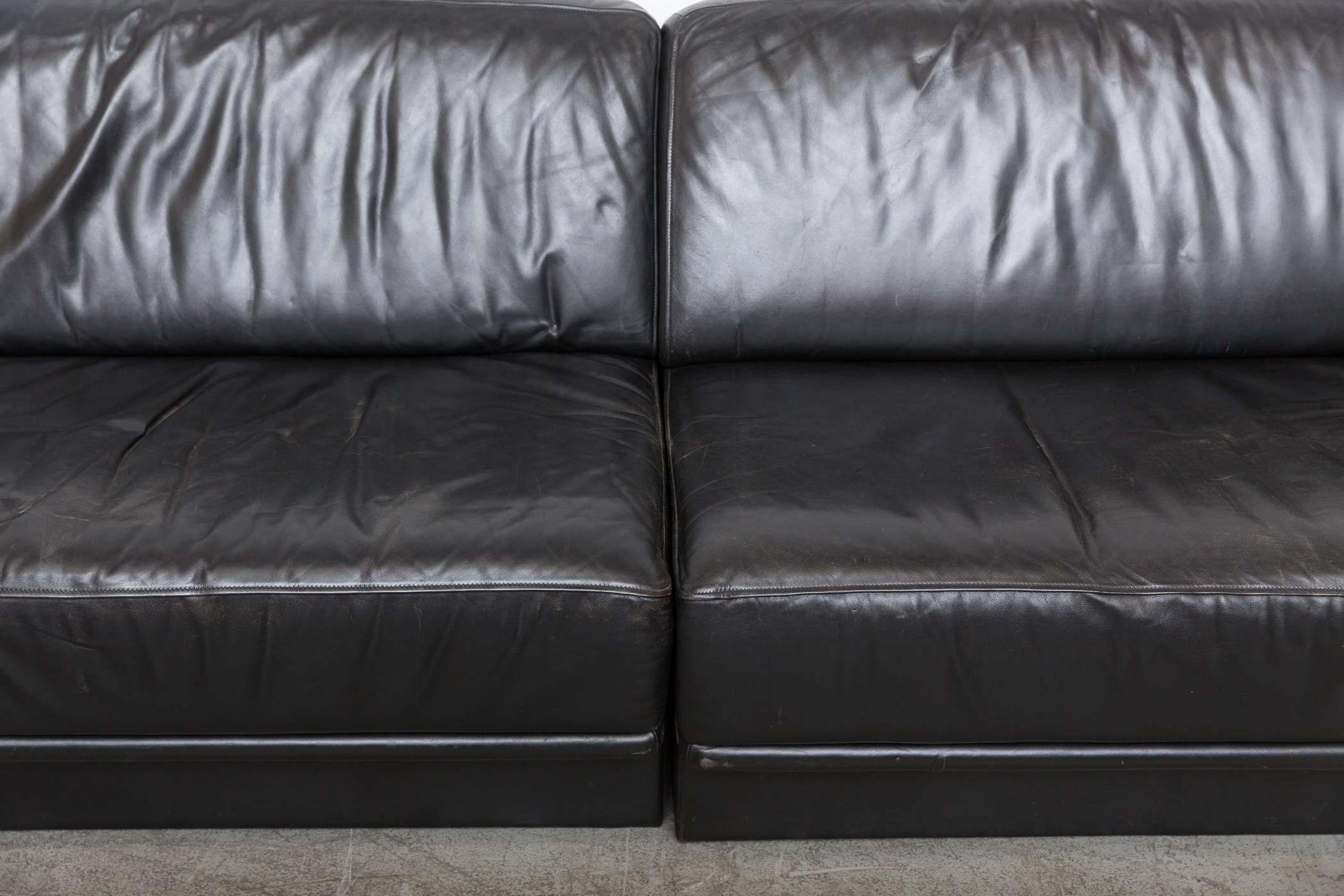 Swiss De Sede Black Leather Sectional Sofa