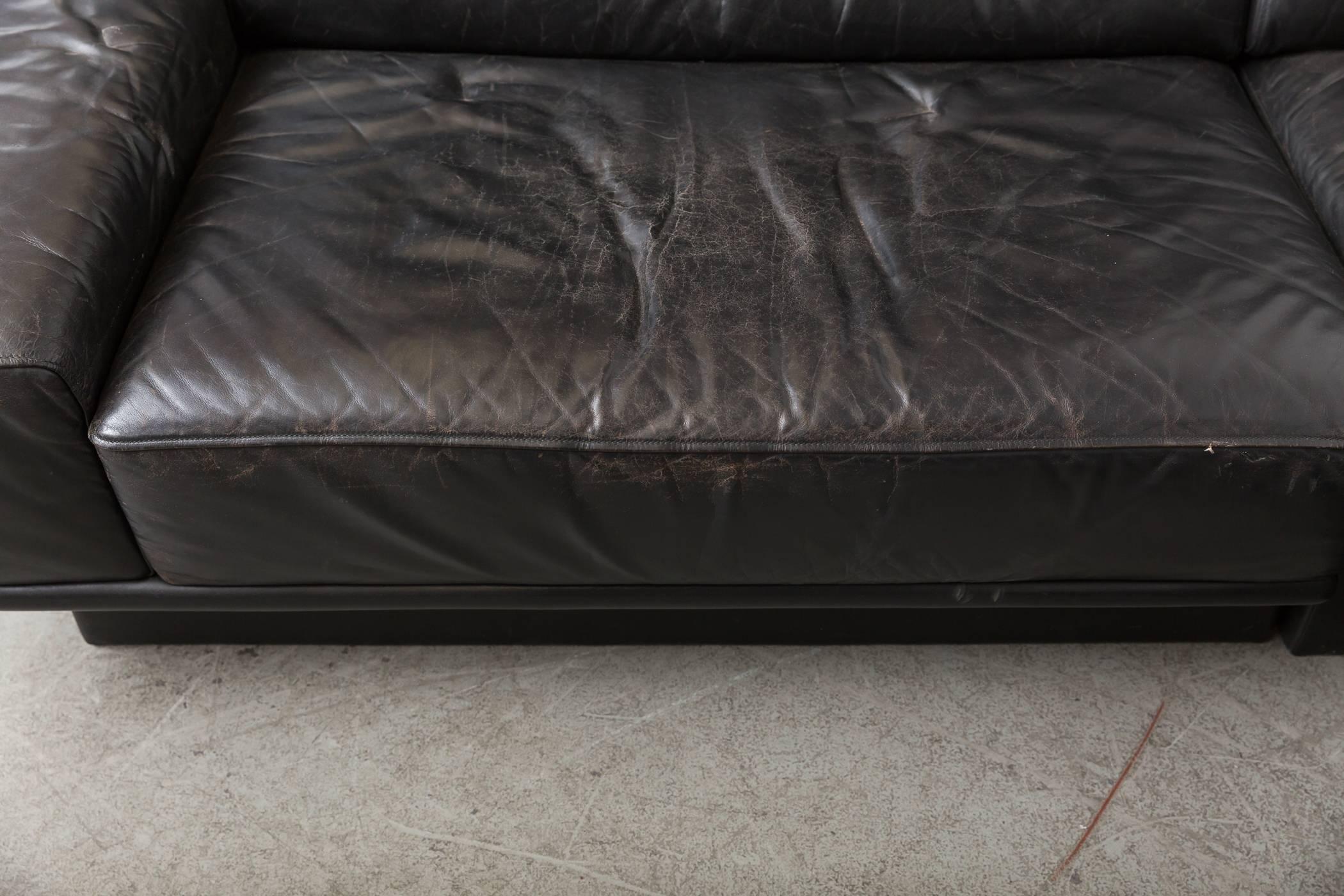 Mid-20th Century De Sede Black Leather Sectional Sofa
