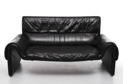 Schwarzes De Sede-Leder-Sofa 1978 Schweiz