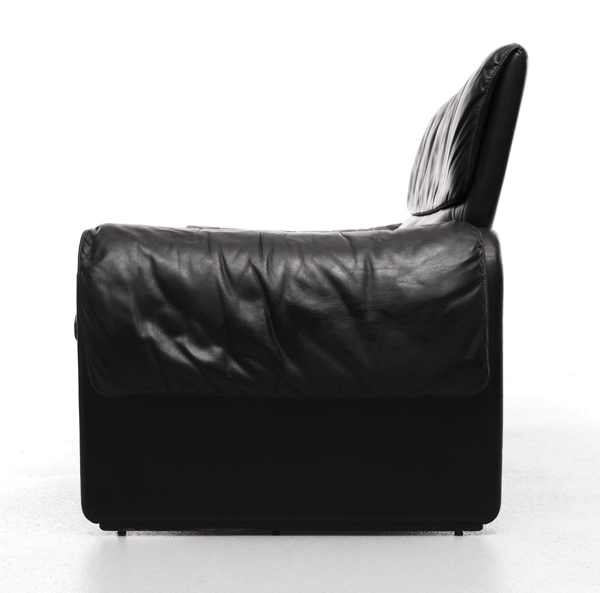 De Sede Black Leather Sofa 1978 Switzerland 1