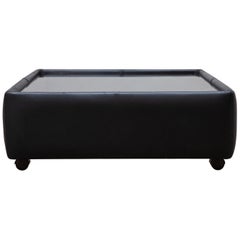 De Sede Black Leather with Glass Top Adjustable Coffee or Side Table, 1970s