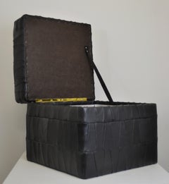 De Sede Black Patchwork Leather Ottoman, Switzerland, 1970s