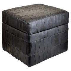 Pouf De Sede in pelle nera patchwork, Svizzera, anni '70