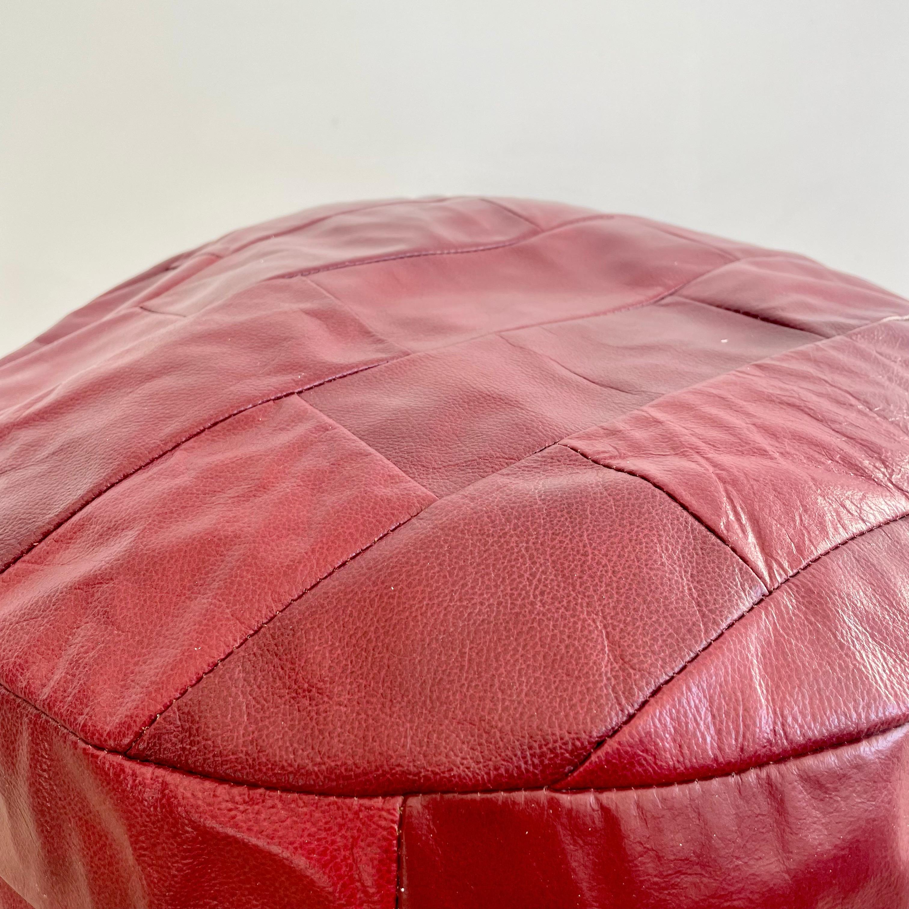 De Sede Blood Red Leather Patchwork Ottoman, 1960s Switzerland In Good Condition For Sale In Los Angeles, CA