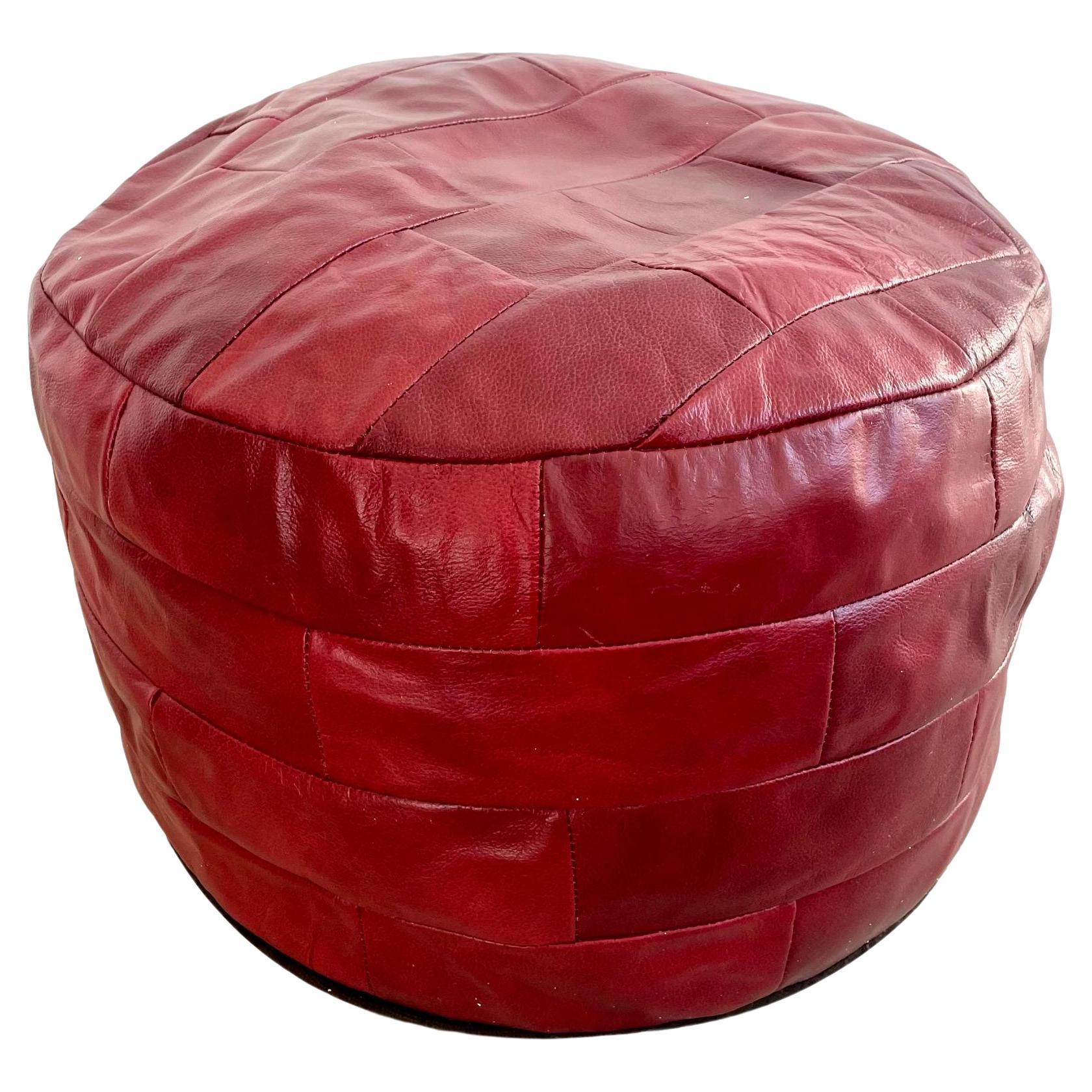 De Sede Blood Red Leather Patchwork Ottoman, 1960s Switzerland For Sale