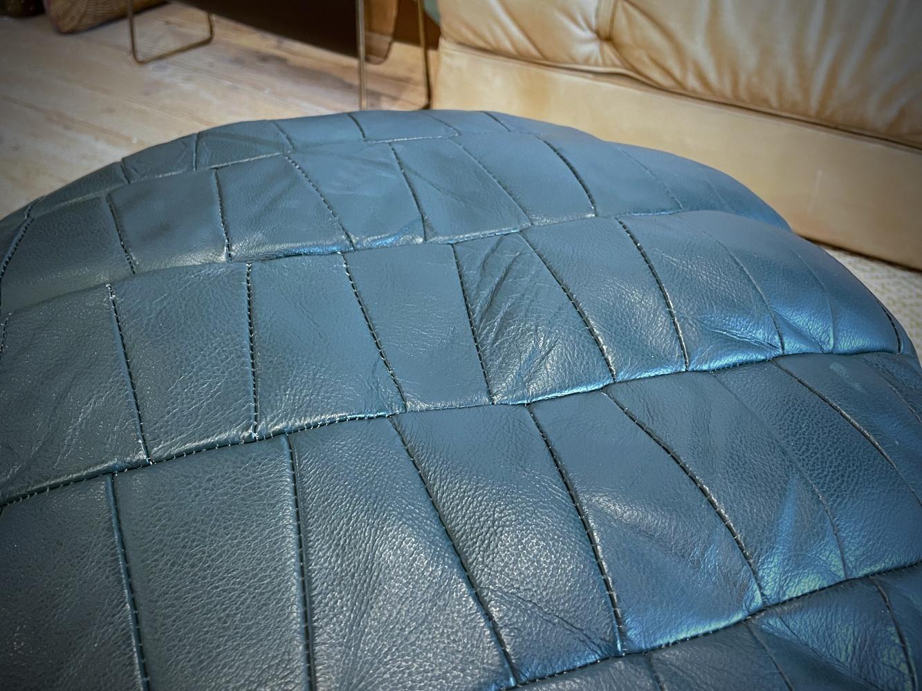 Swiss De Sede British Racing Green Patchwork Leather Pouf, Ottoman, DeSede Switzerland For Sale