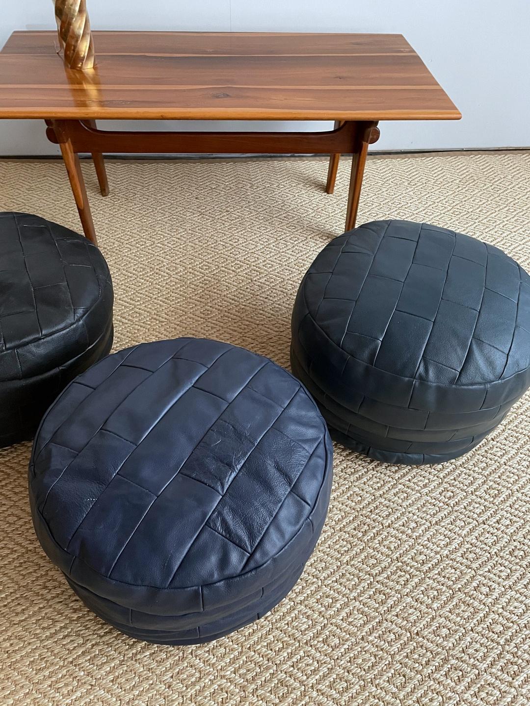 Late 20th Century De Sede British Racing Green Patchwork Leather Pouf, Ottoman, DeSede Switzerland For Sale