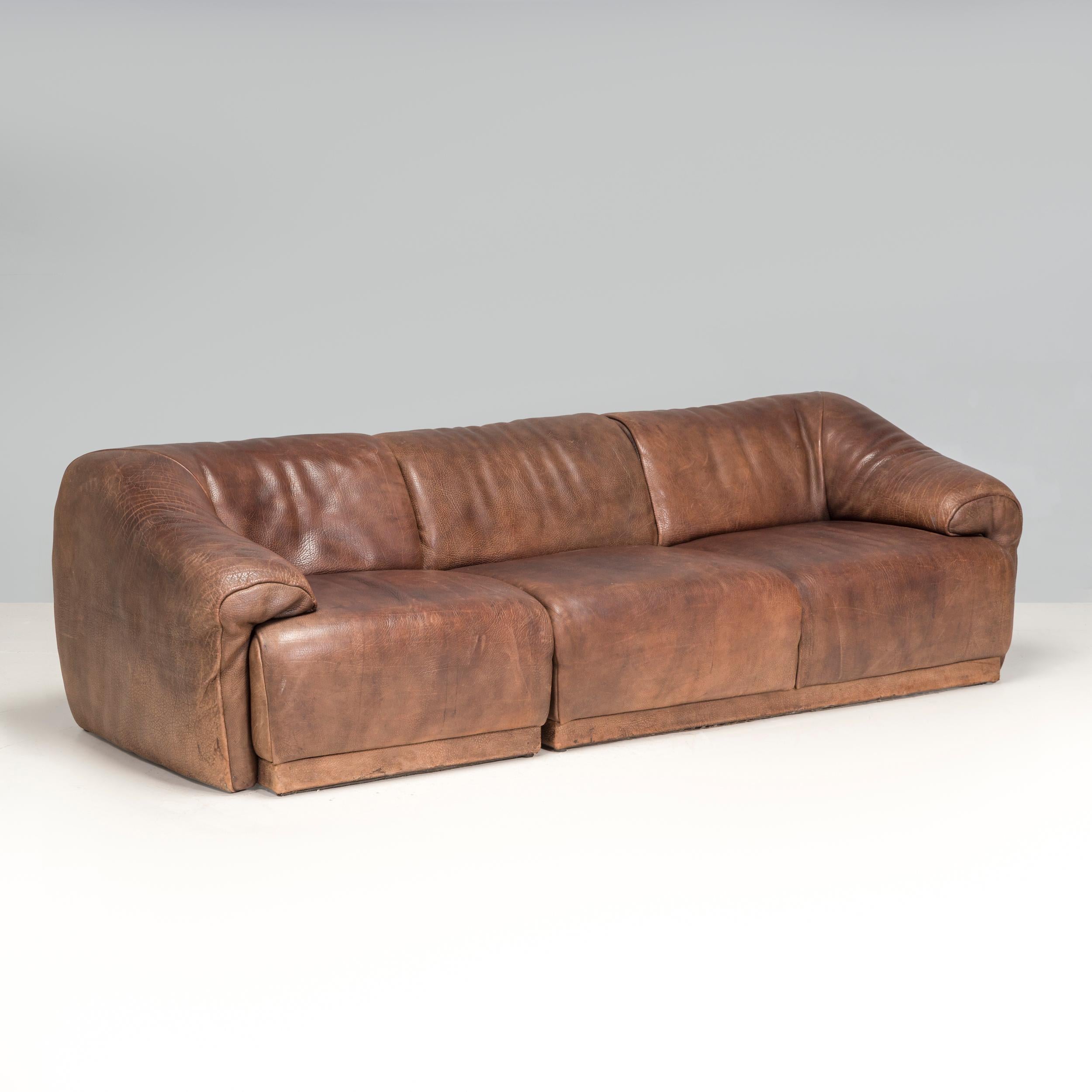 Swiss De Sede Brown Buffalo Leather Three Seater, 1970s For Sale