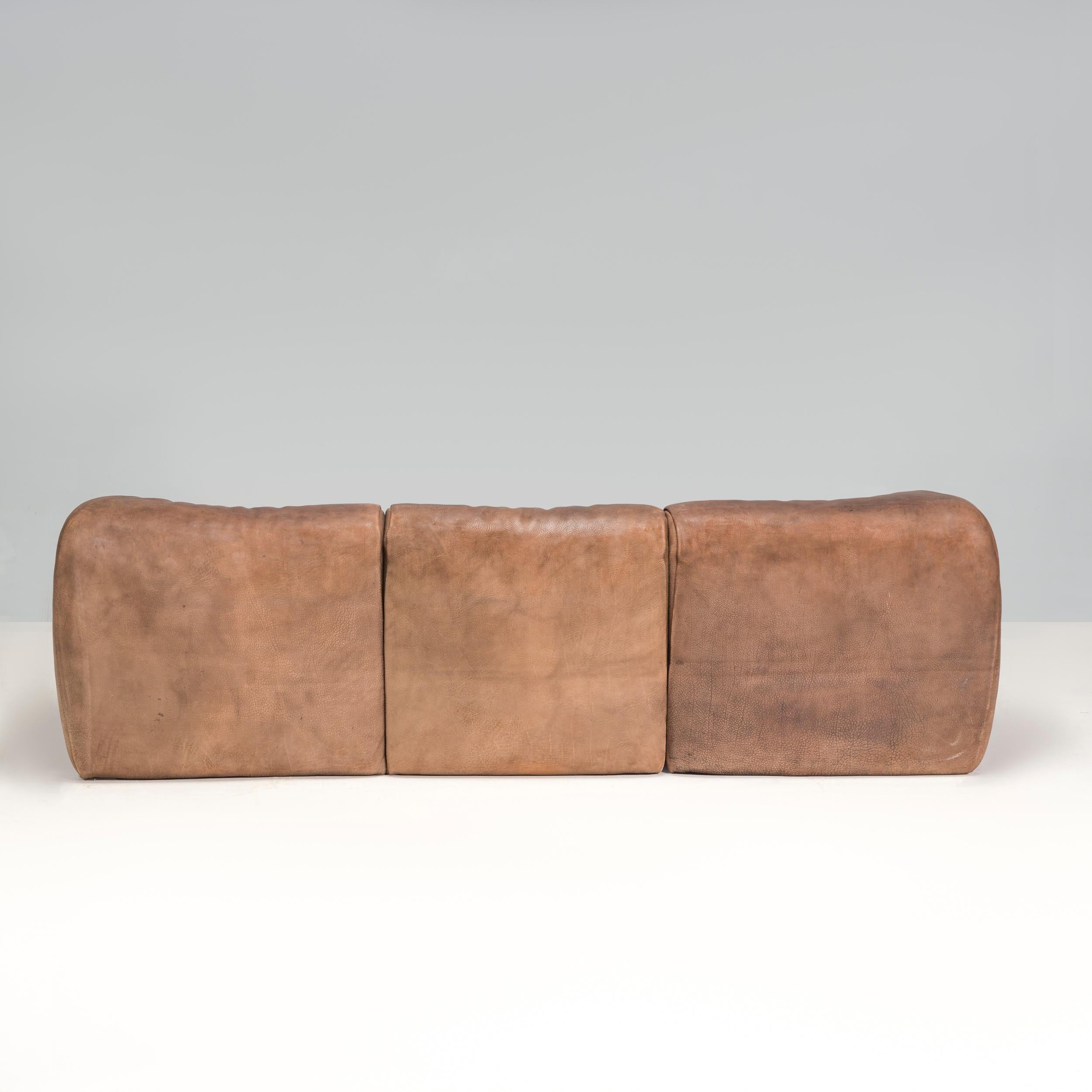 Late 20th Century De Sede Brown Buffalo Leather Three Seater, 1970s For Sale