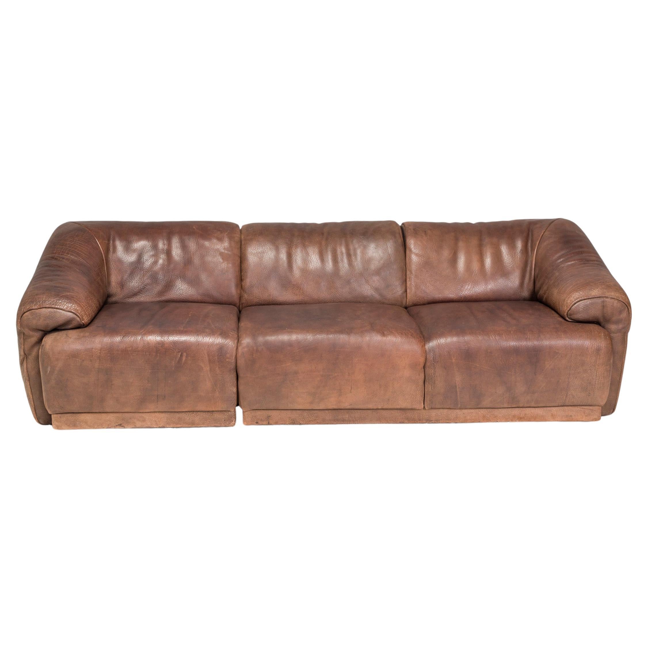 De Sede Brown Buffalo Leather Three Seater, 1970s For Sale