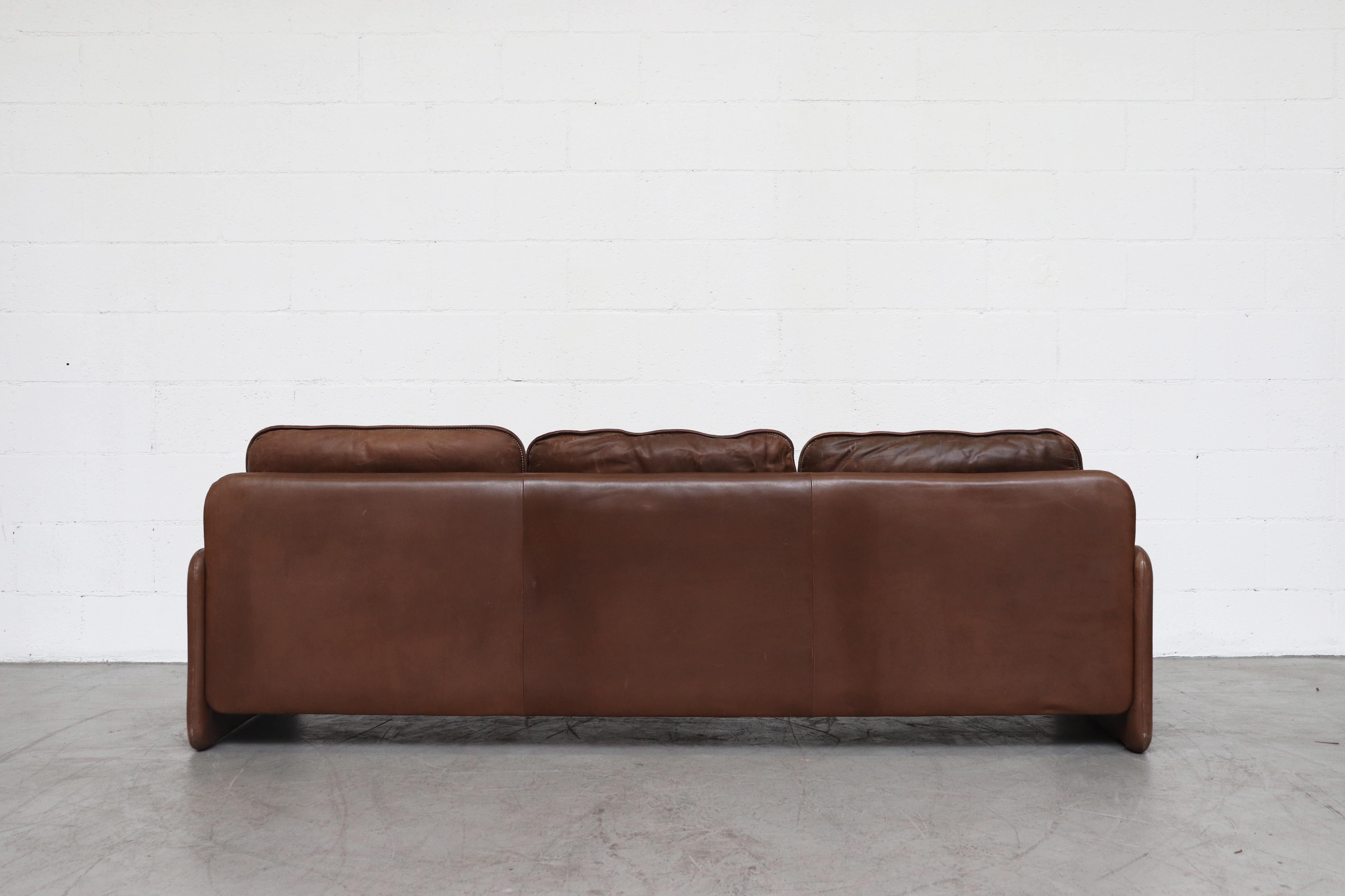 Mid-Century Modern De Sede Brown Leather DS61 Three-Seat Sofa