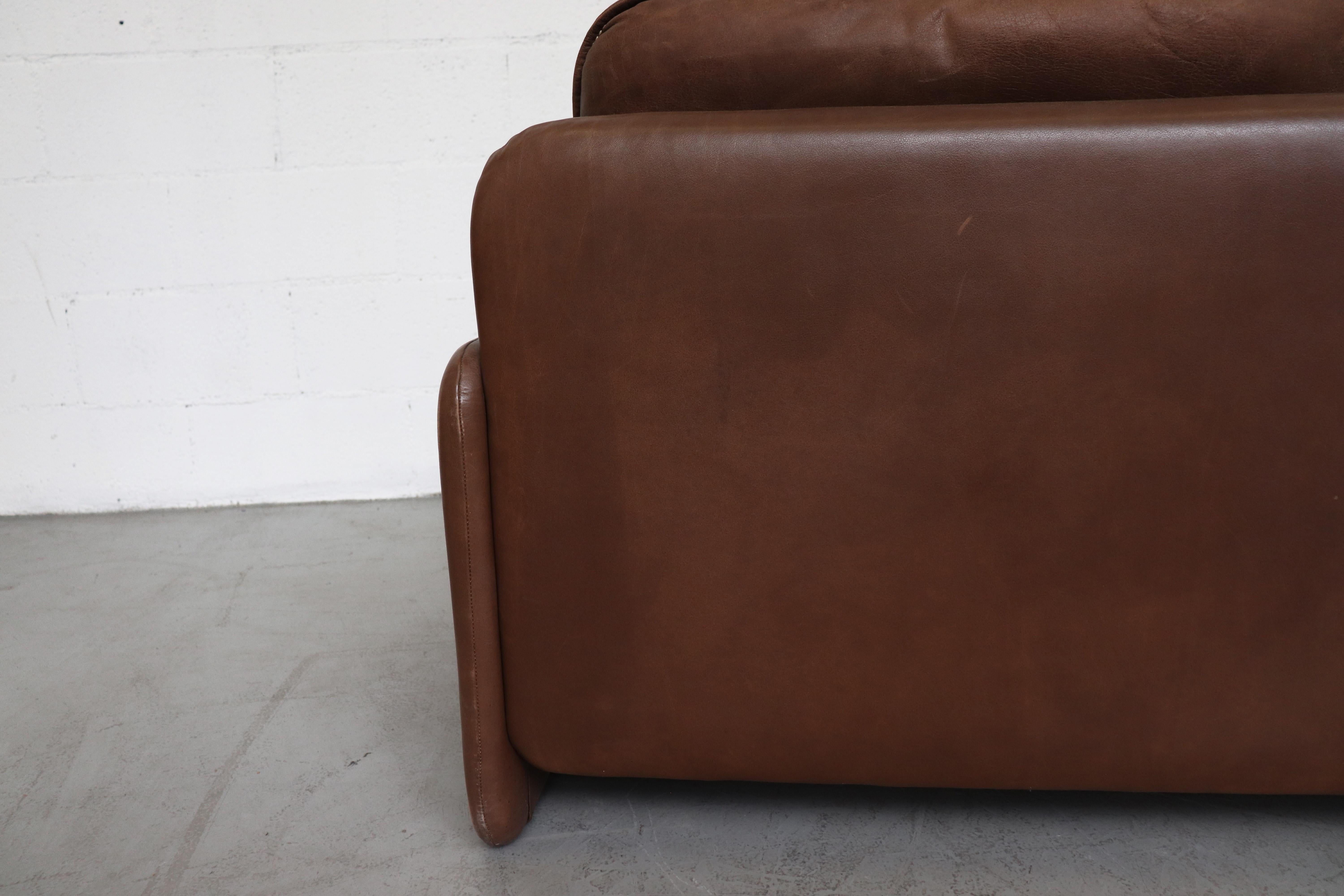 De Sede Brown Leather DS61 Three-Seat Sofa In Good Condition In Los Angeles, CA