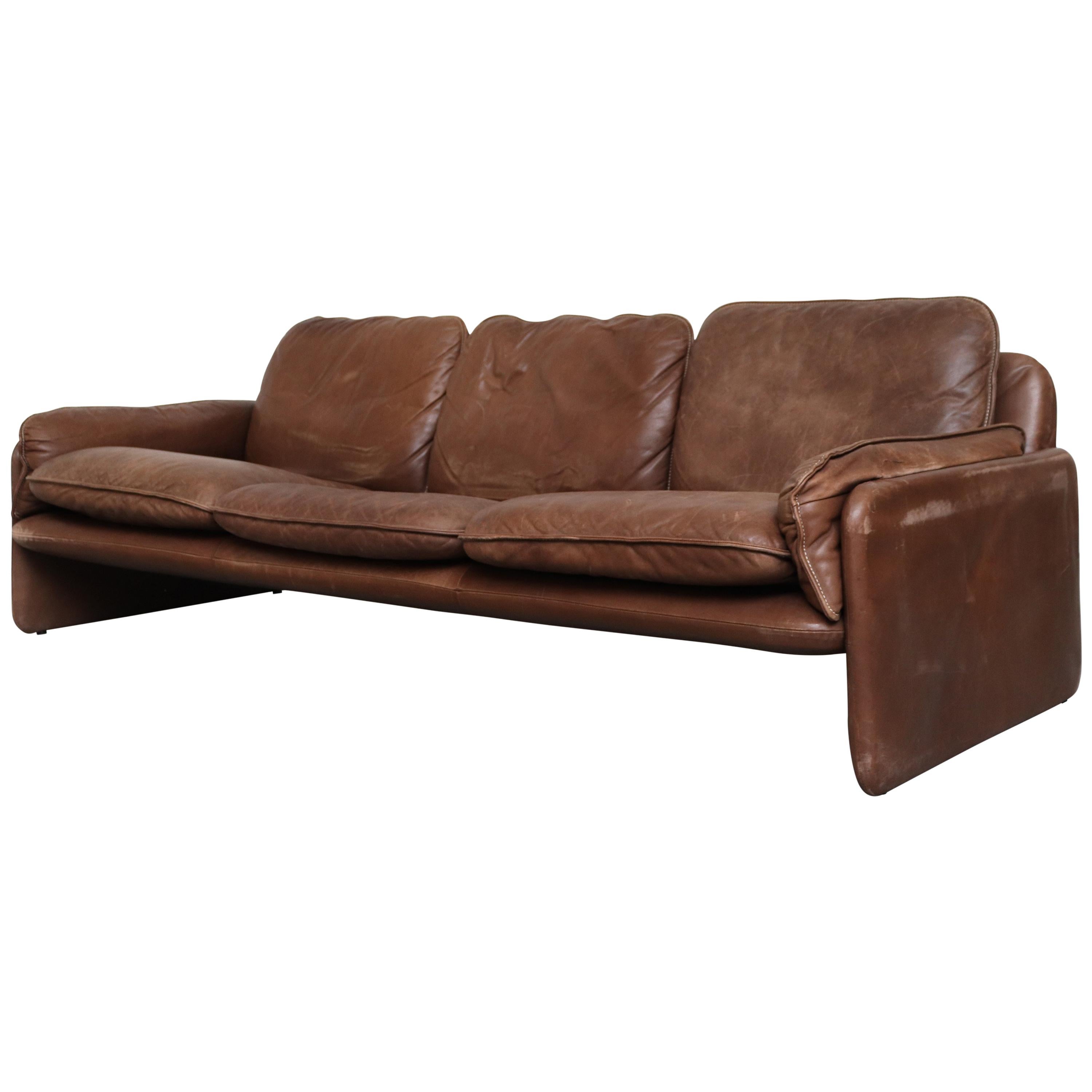 De Sede Brown Leather DS61 Three-Seat Sofa
