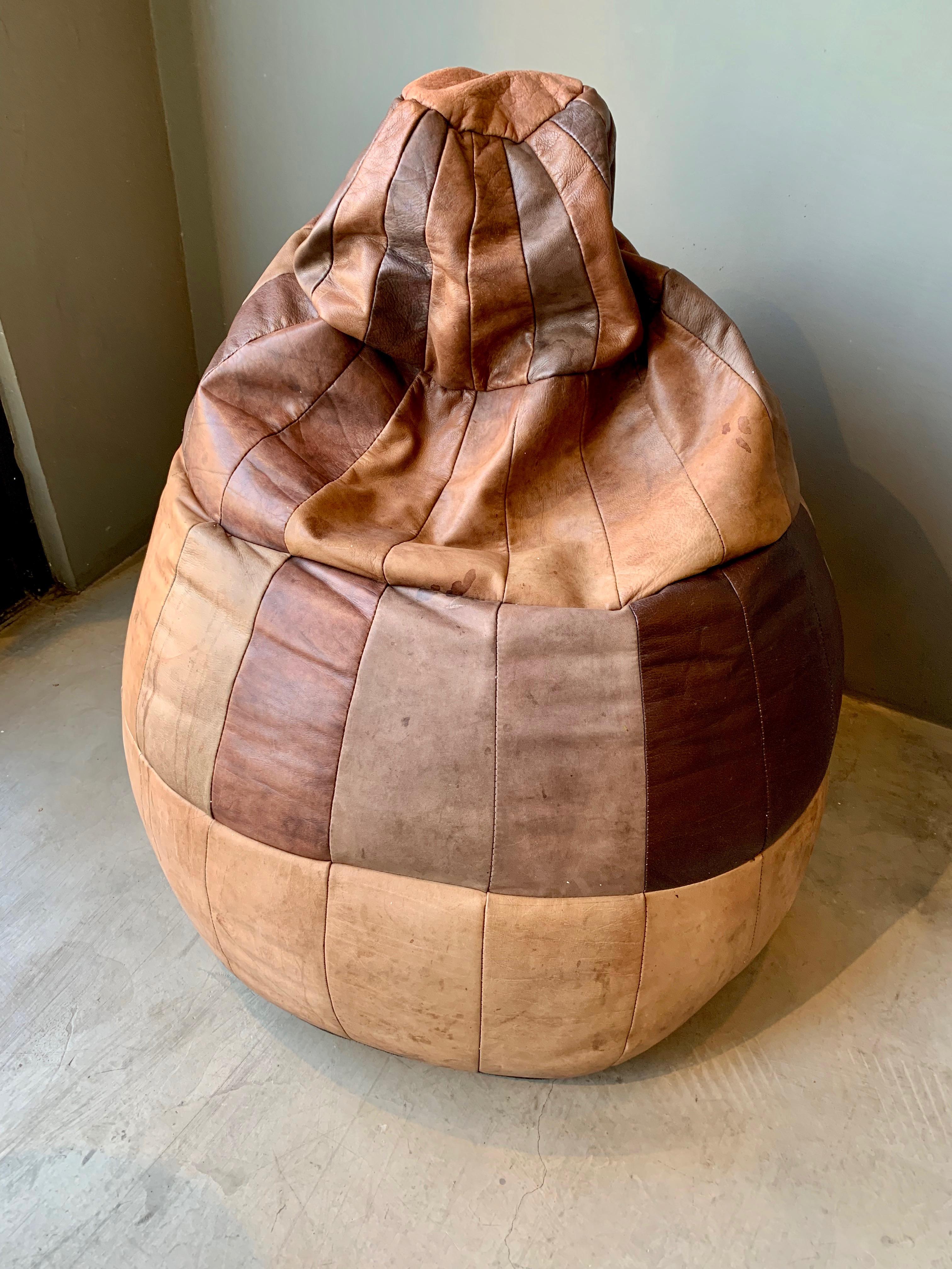 brown leather bean bag