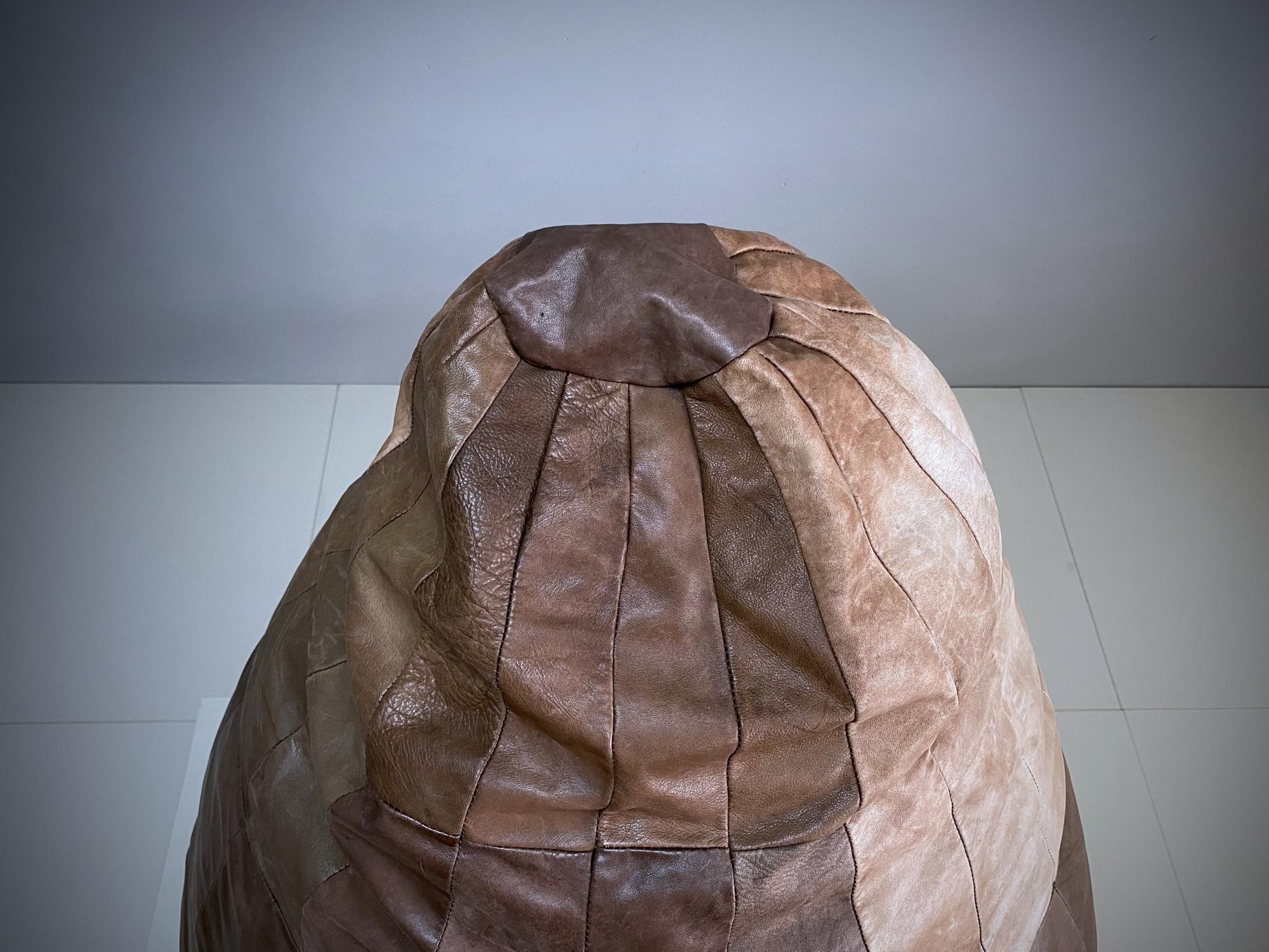 Swiss De Sede Brown Leather Patchwork Bean Bag, Pouf, 1970s, Switzerland