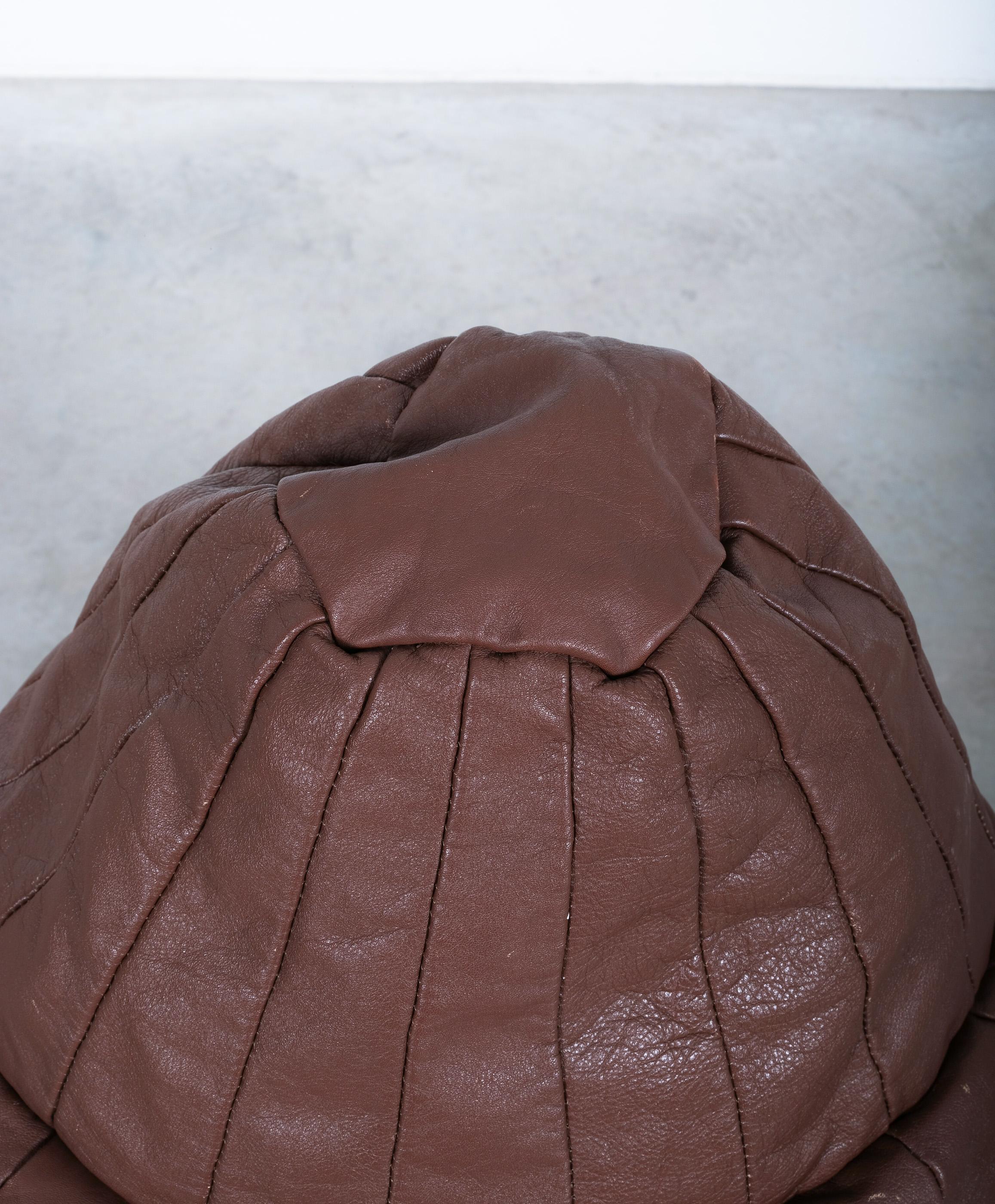 Swiss De Sede Brown Leather Patchwork Bean Bag, Pouf, 1970s, Switzerland For Sale