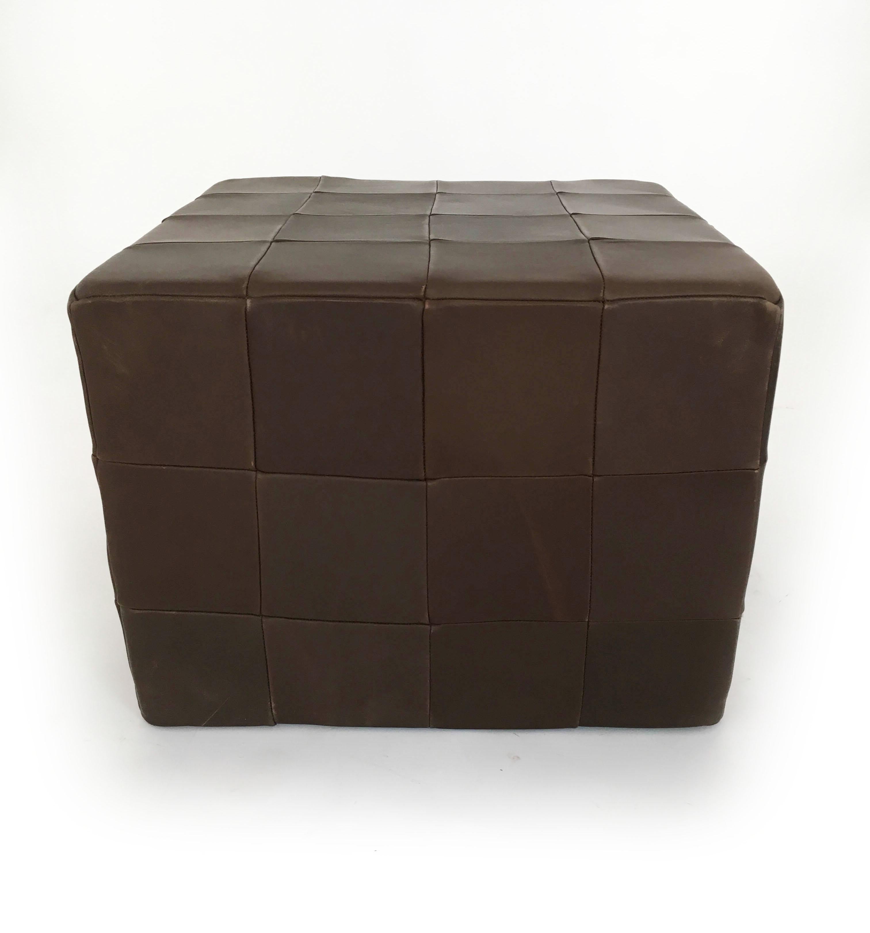 De Sede Brown Leather Patchwork Cubes Ottomans, Switzerland 1970s For Sale 2