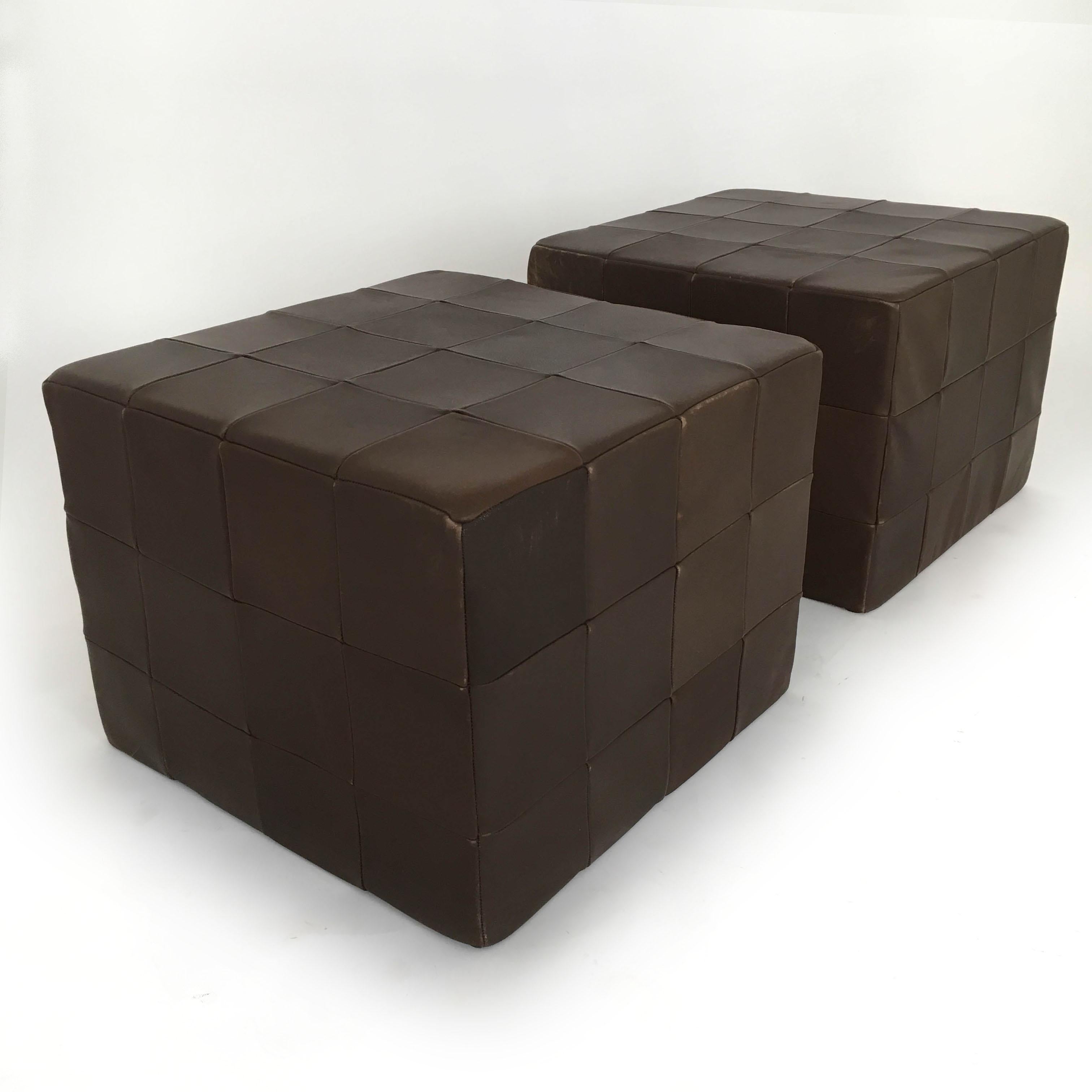 De Sede Brown Leather Patchwork Cubes Ottomans, Switzerland 1970s For Sale 4