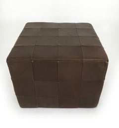 De Sede Brown Leather Patchwork Cubes Ottomans, Switzerland 1970s