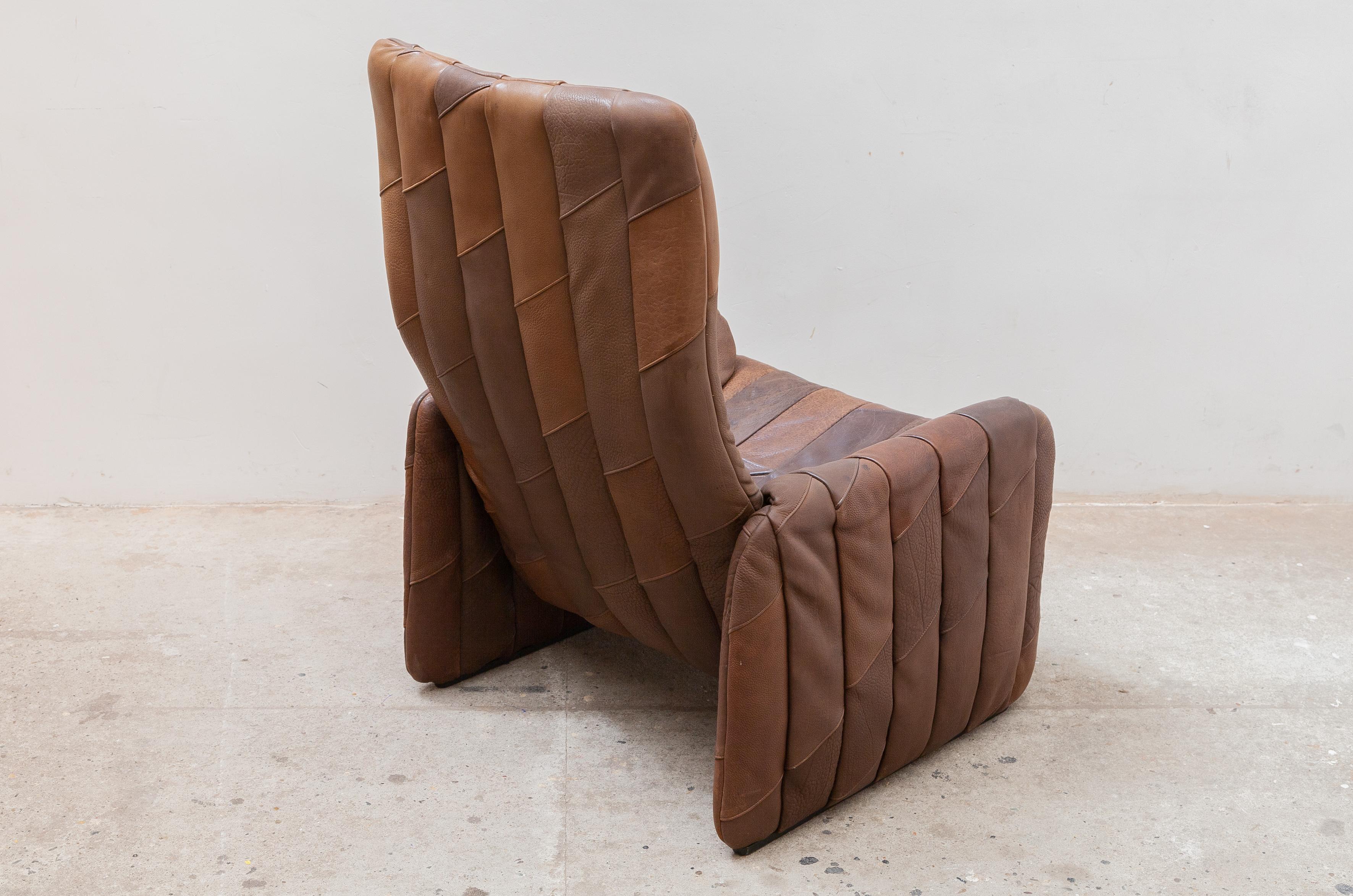 Mid-Century Modern De Sede Brown Leather Patchwork Seventies Lounge Chair For Sale
