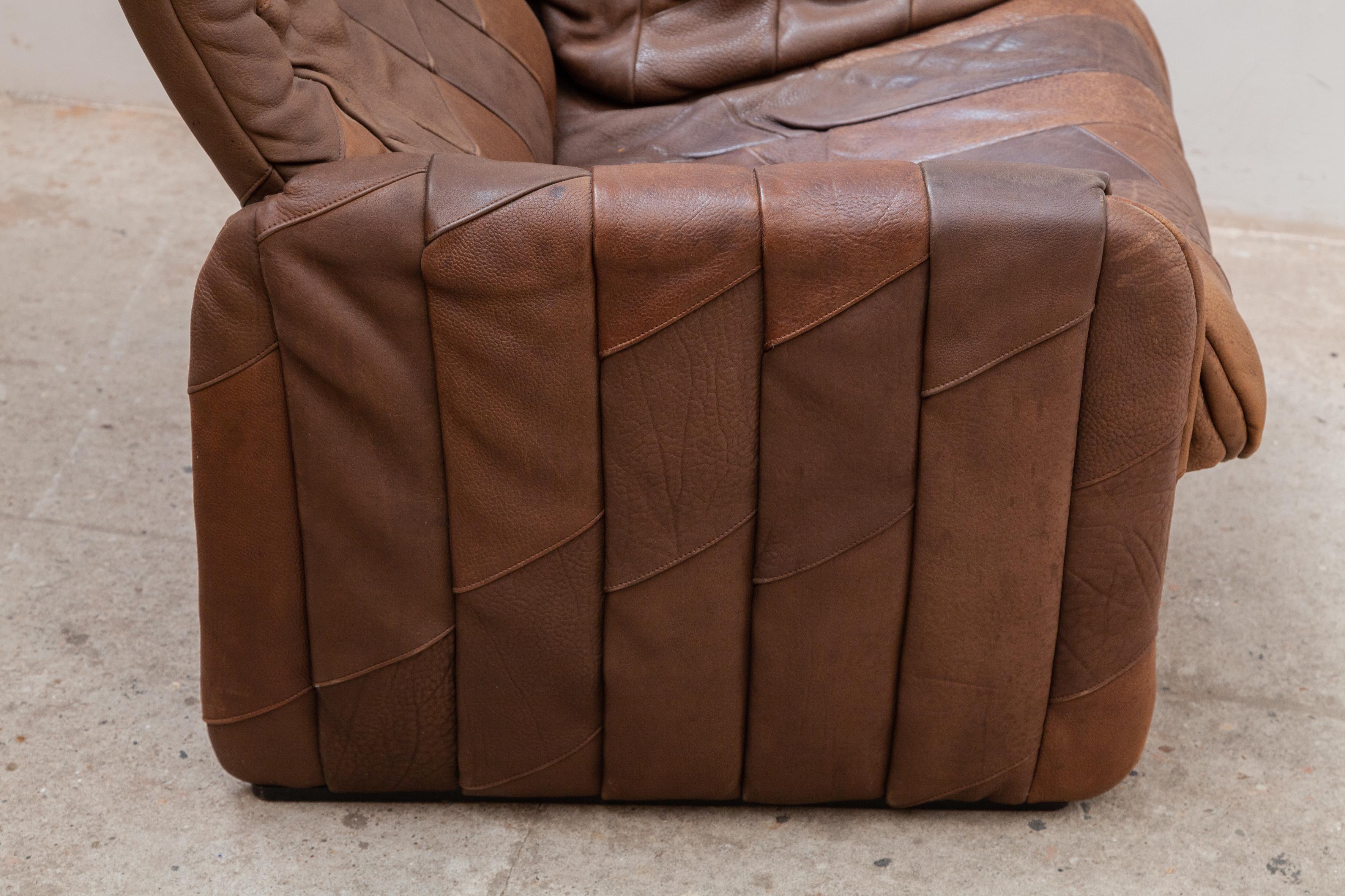 Swiss De Sede Brown Leather Patchwork Seventies Lounge Chair For Sale