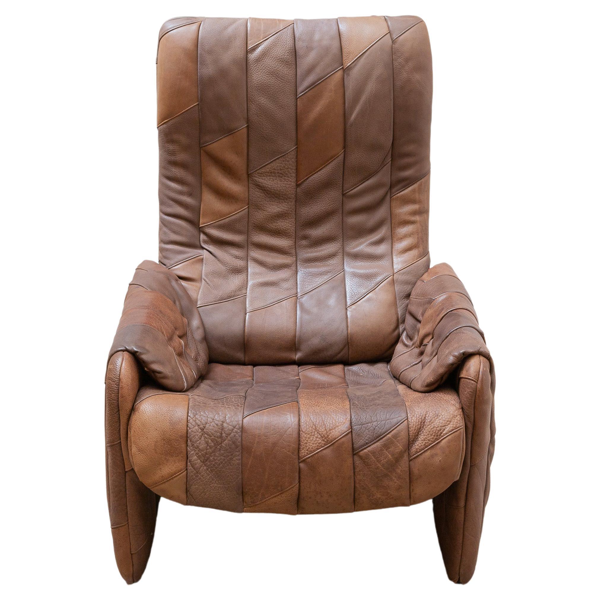De Sede Brown Leather Patchwork Seventies Lounge Chair For Sale