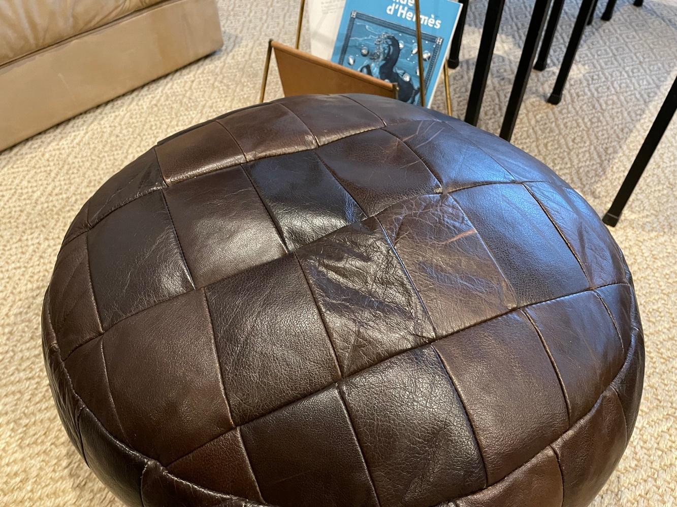 Hand-Crafted De Sede DS-80 Brown Patchwork Leather Pouf, Ottoman, Stool, DeSede Switzerland For Sale
