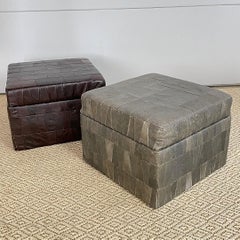 De Sede Brown Patchwork Leather Storage Pouf, Ottoman, Switzerland DeSede