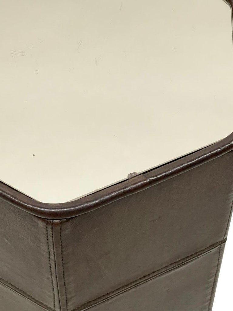 Swiss De Sede Brown Stitched Leather Side Tables For Sale