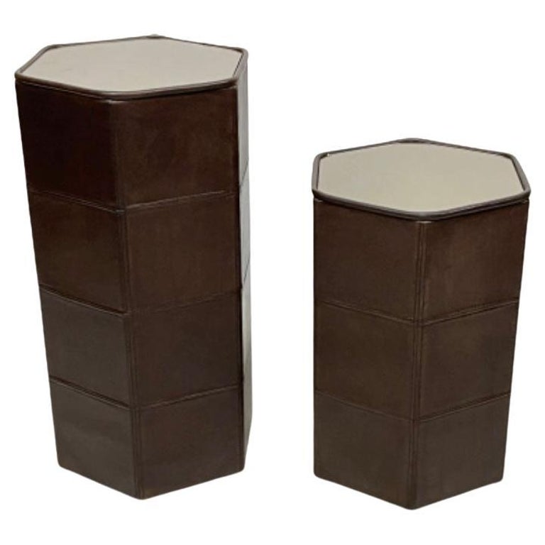 De Sede Brown Stitched Leather Side Tables For Sale