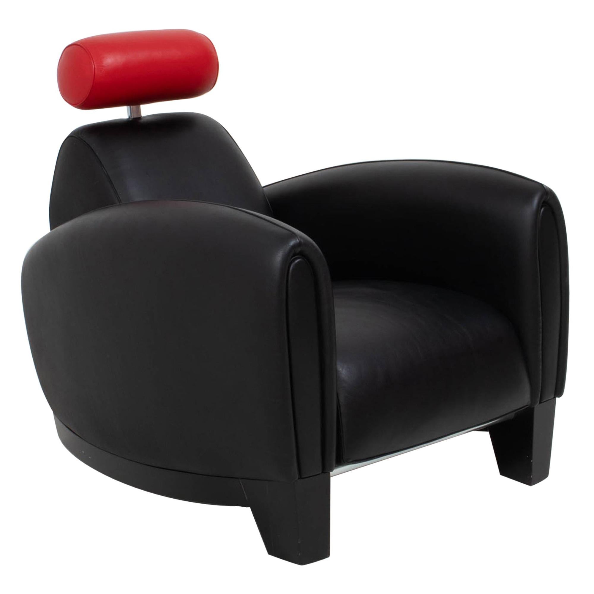 De Sede by Franz Romero DS-57 Black and Red Leather Armchair For Sale