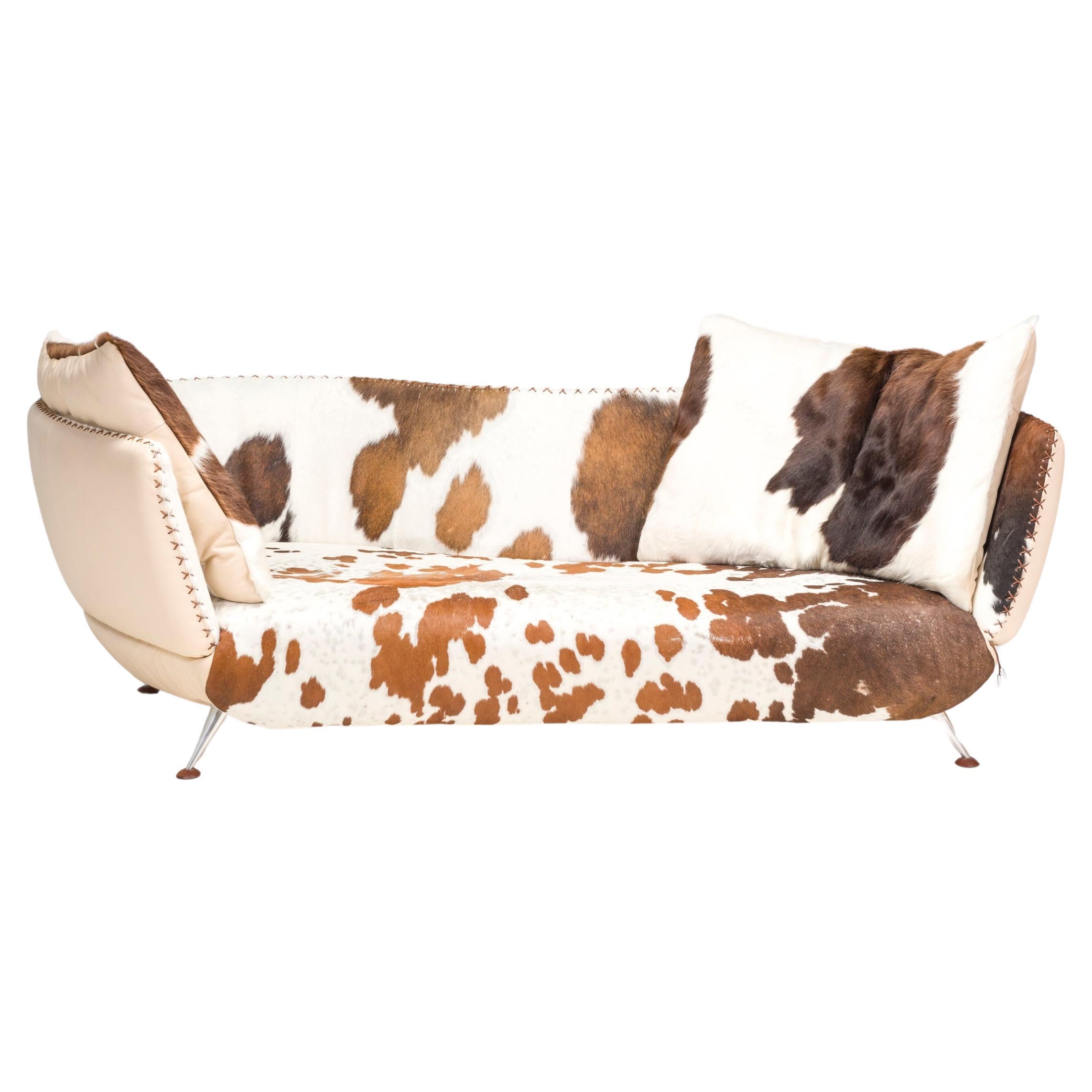   De Sede By Mathias Hoffman DS-102 Leather Pony Hide Three Seater Curved Sofa For Sale
