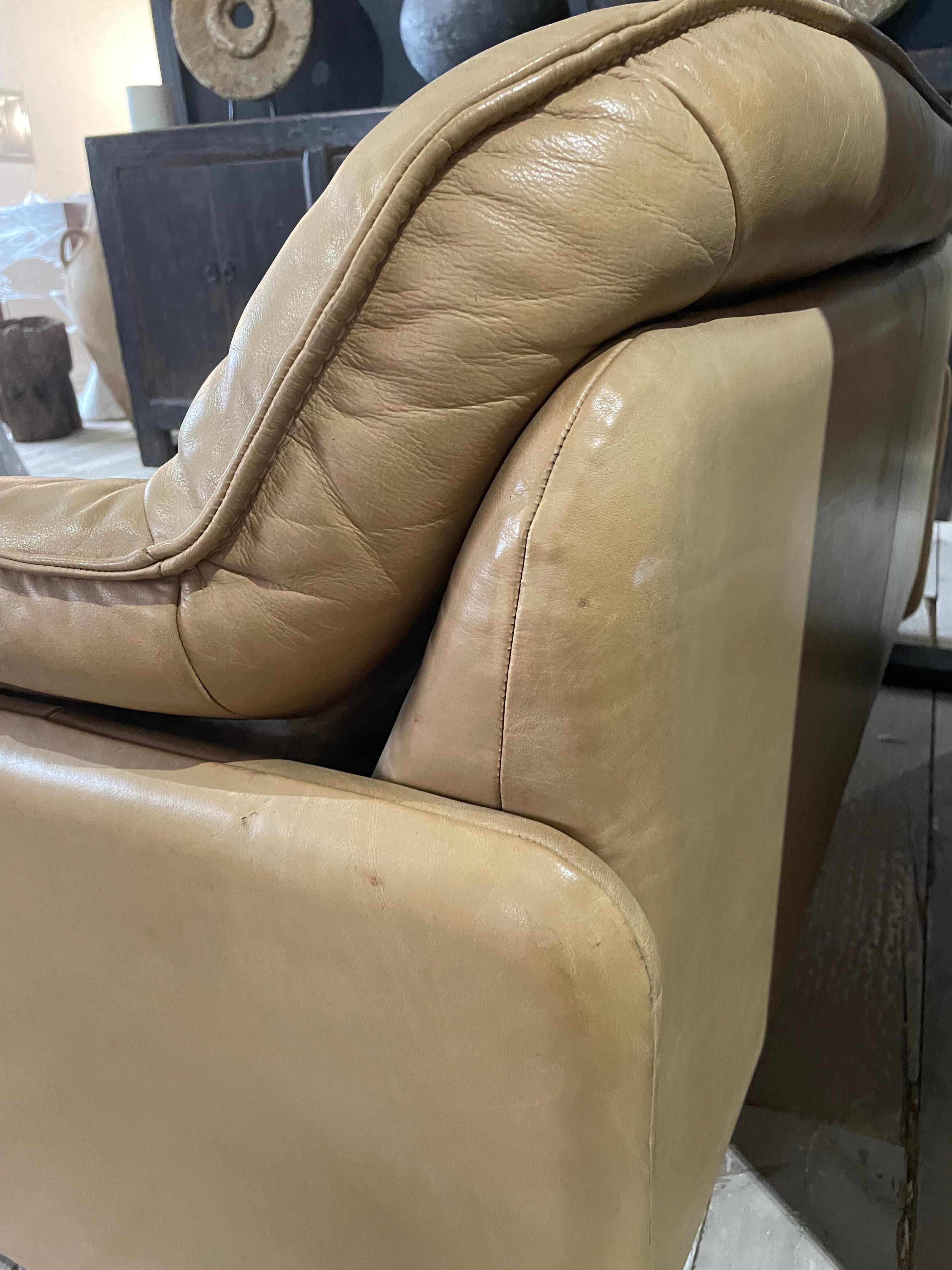 Mid-Century Modern De Sede Camel Leather Sofa