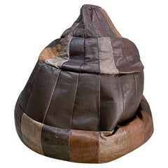 Retro De Sede Chocolate Brown Leather Patchwork Bean Bag, Pouf, 1970s, Switzerland